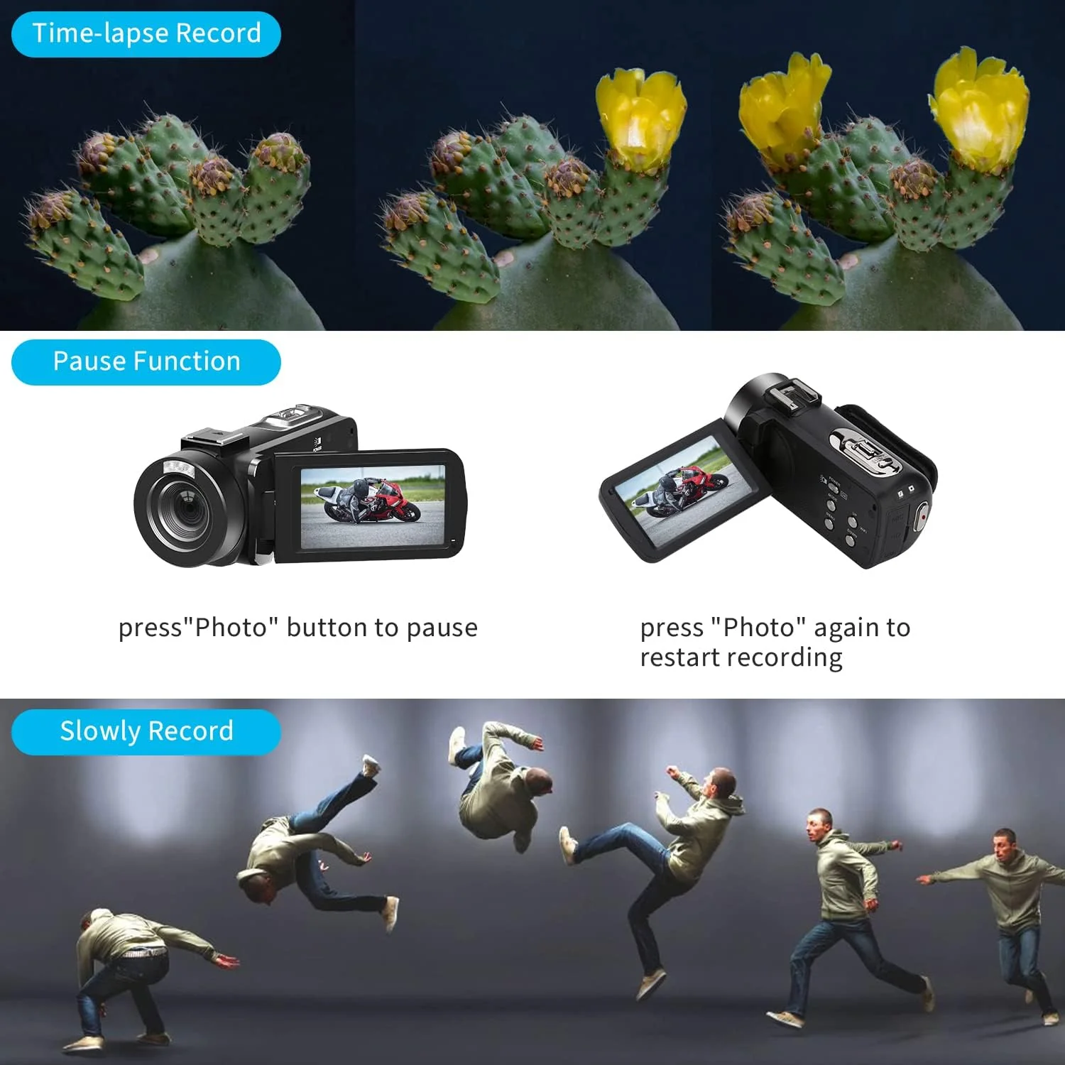 Video Camera, Full HD 1080P Camcorder 24MP Handheld Vlogging Camera with Tripod for YouTube 3" Touch Screen 18X Digital Zoom Recorder with Dual Battery Charger, Remote and 2 Batteries ebony - Image 3