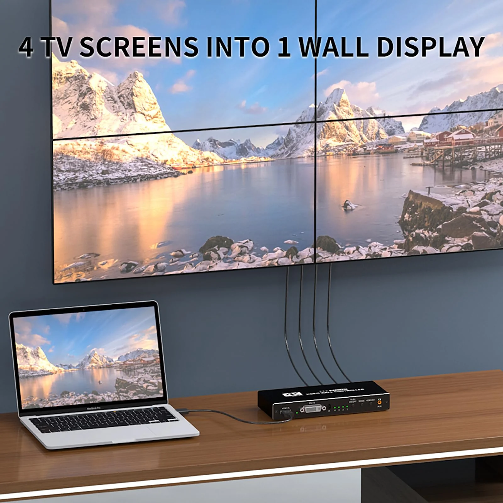 Video Wall Controller 2x2 4k, HDMI TV Video Wall Processor,4 tv Screens into 1 Wall Display with 180 Degree Rotate,Multiple tv Screens one Picture, 8 Splicing Modes 2x2,1x2,1x3,1x4,2x1,3x1,4x1 - Image 2