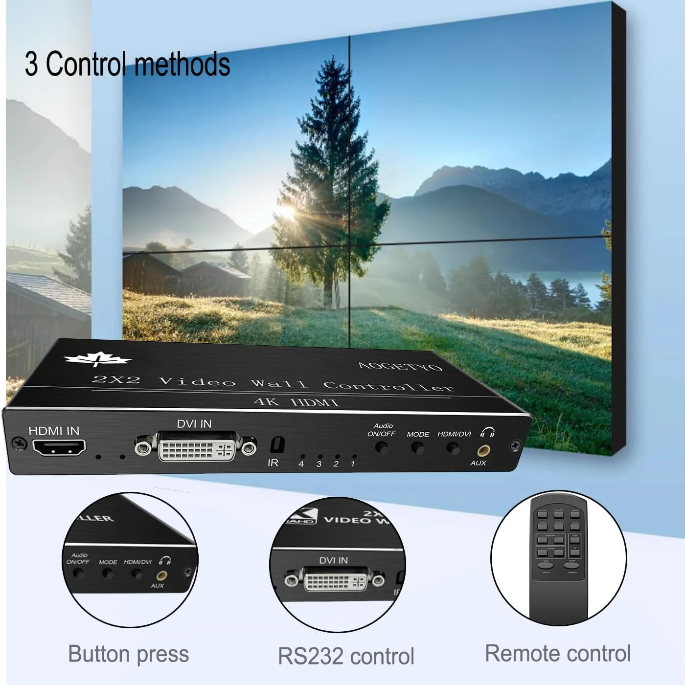 Video Wall Controller,HDMI & DVI 4k Input Makes 4 TV Screens Into 1 Wall Display, 180° Rotate, Extra Audio, IR Remote &RS232+Button Press Control, Video Wall Controller 2x2 4k 1x2,1x3,1x4,2x1,3x1x4x1 - Image 6