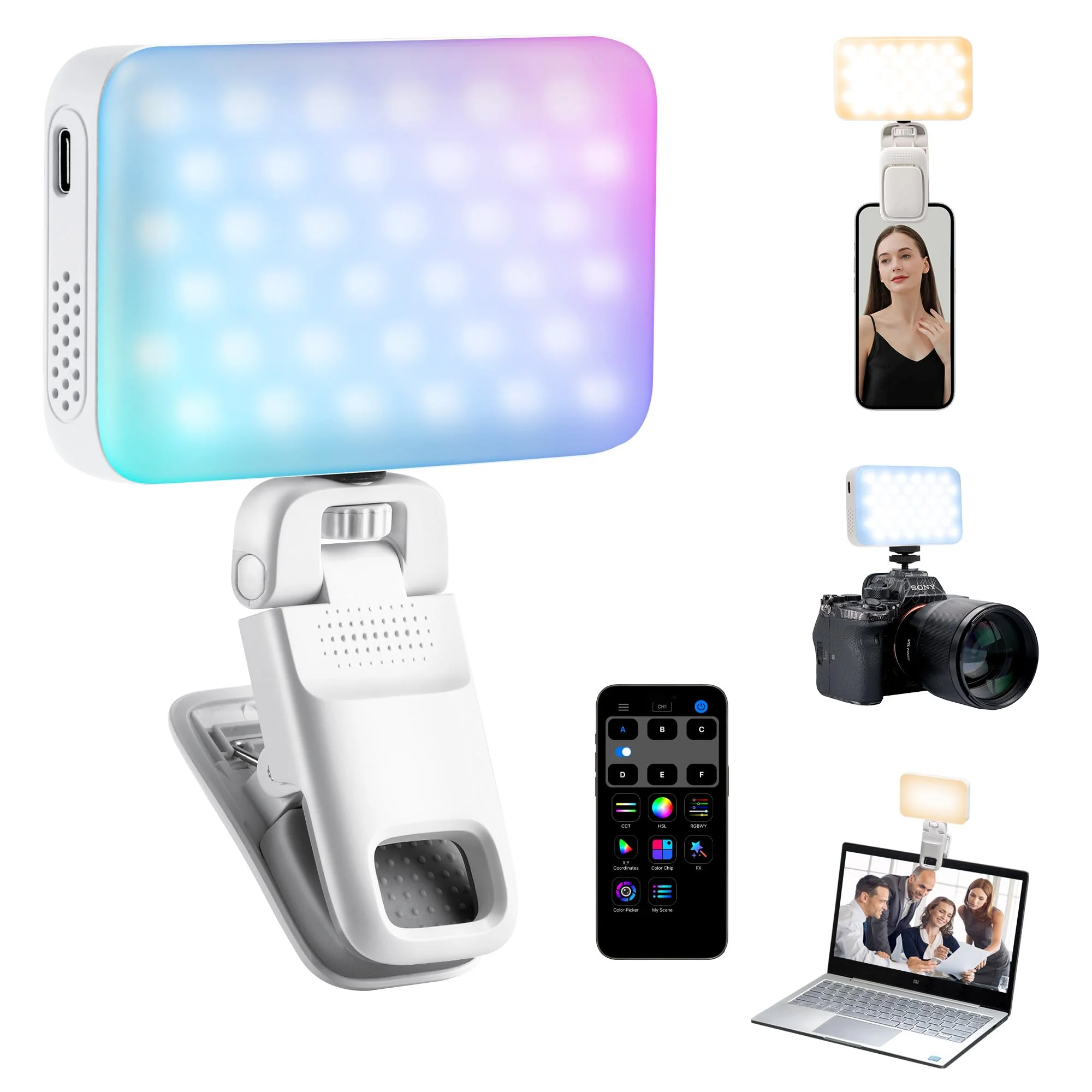 VILTROX RGB Video Light, Selfie Light, Portable LED Phone Light with Clip, Rechargeable on Camera Video Light with App Control, for Phone,Laptop,Camera,iPad, video recording for TikTok,YouTube,Vlog