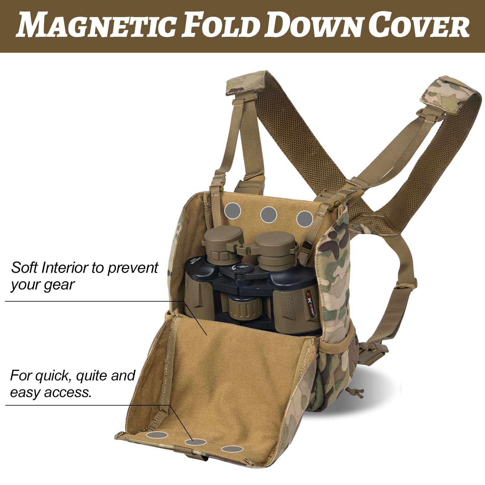 VISMIX Binocular Harness, Adjustable Binocular Harness Chest Pack with Rain Cover for Hunting Hiking Shooting Camo Medium - Image 3