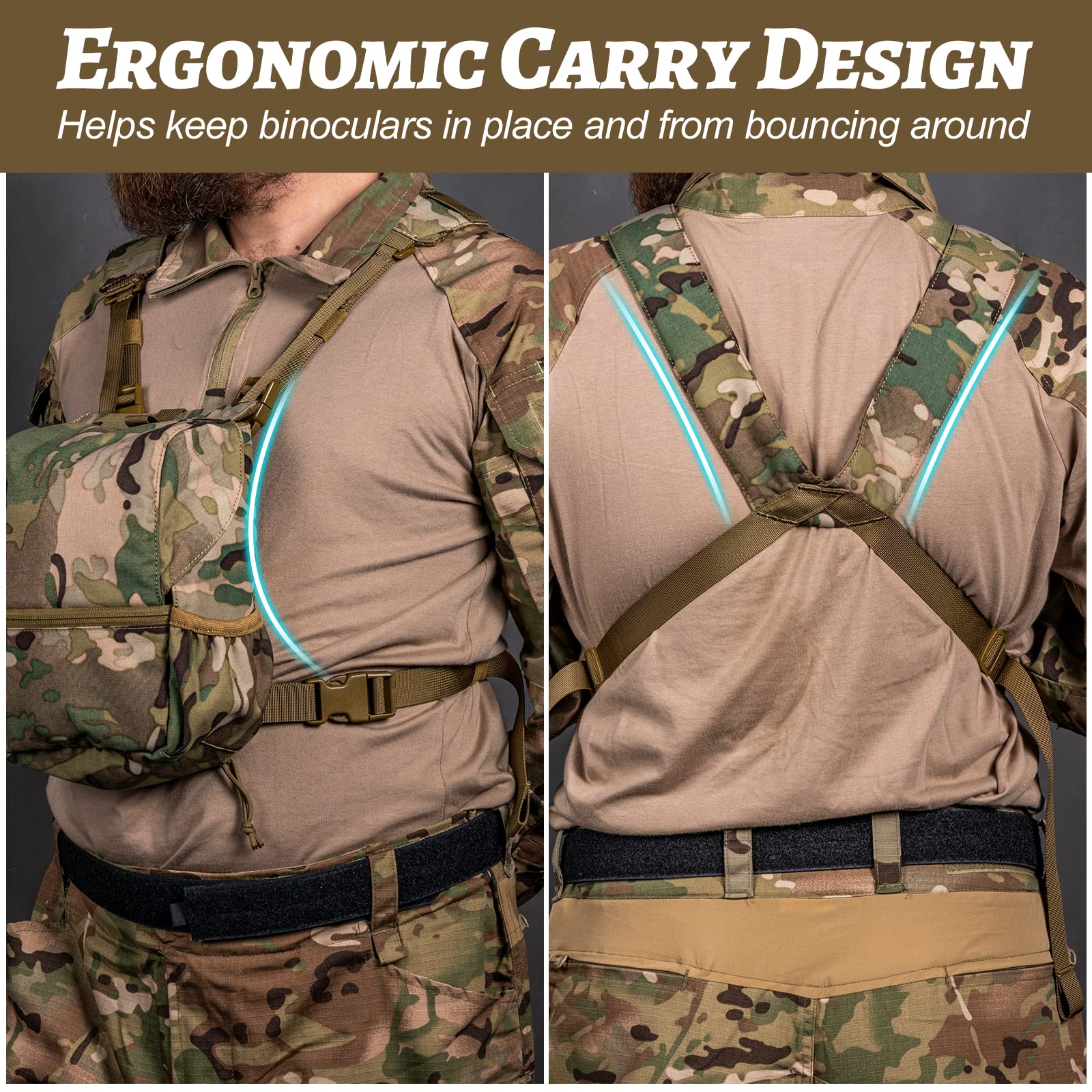 VISMIX Binocular Harness, Adjustable Binocular Harness Chest Pack with Rain Cover for Hunting Hiking Shooting Camo Medium - Image 6