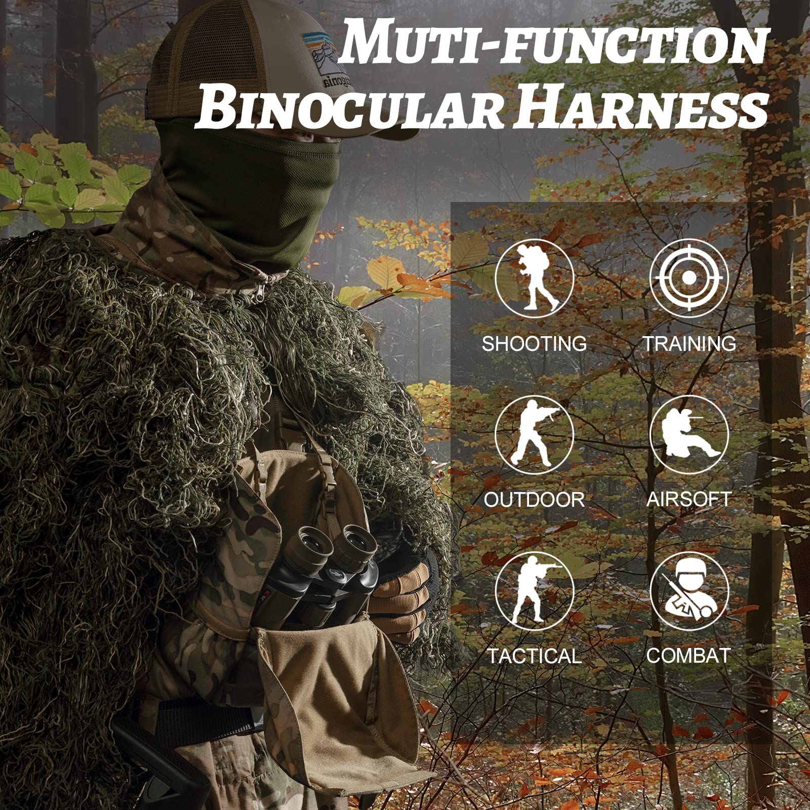 VISMIX Binocular Harness, Adjustable Binocular Harness Chest Pack with Rain Cover for Hunting Hiking Shooting Camo Medium - Image 8