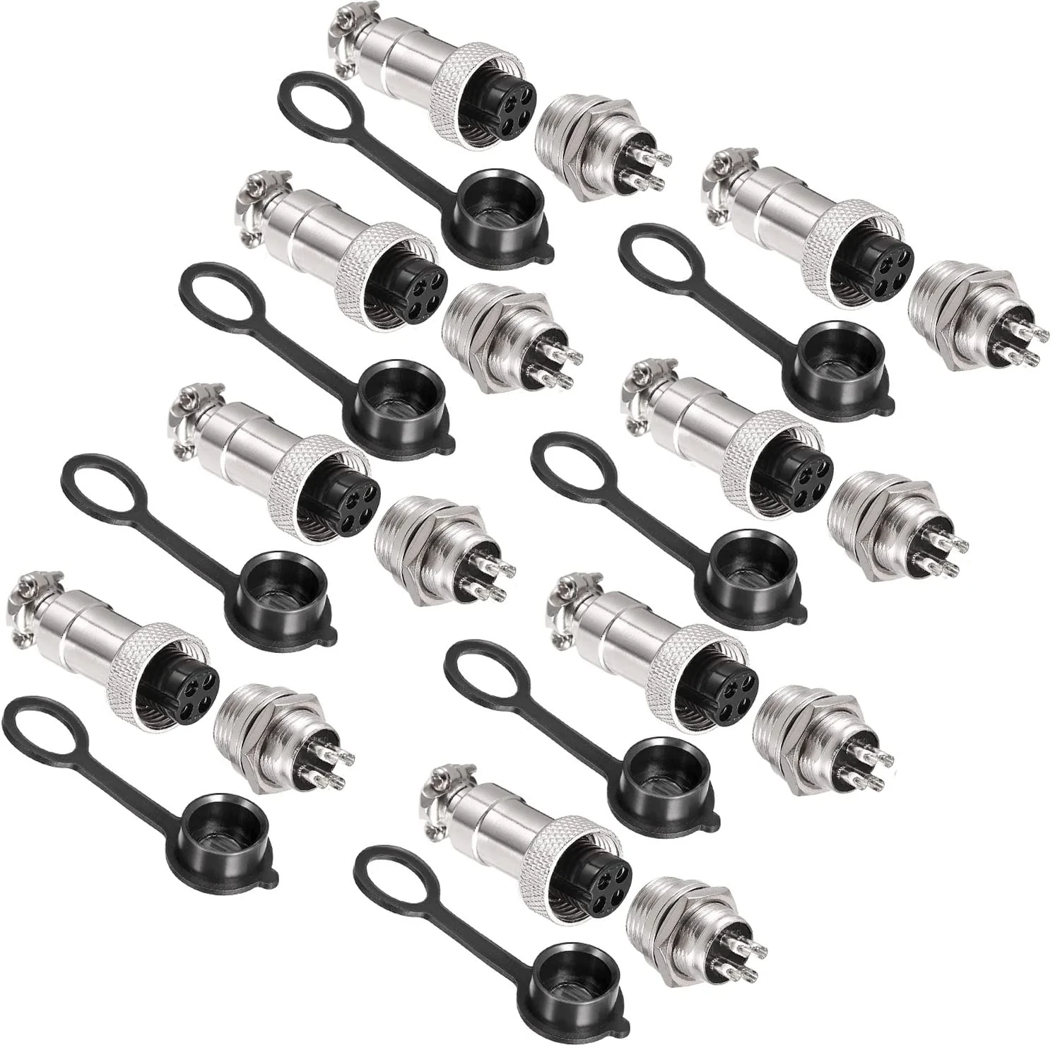 VISSQH GX12 4 Pin Panel Metal Mounting Round Aviation Plug, 12 mm Male/Female Aviation Plug Cable Connector 4-Pin + Rubber Protective Cap and Screwdriver Pack of 16 4-pin.