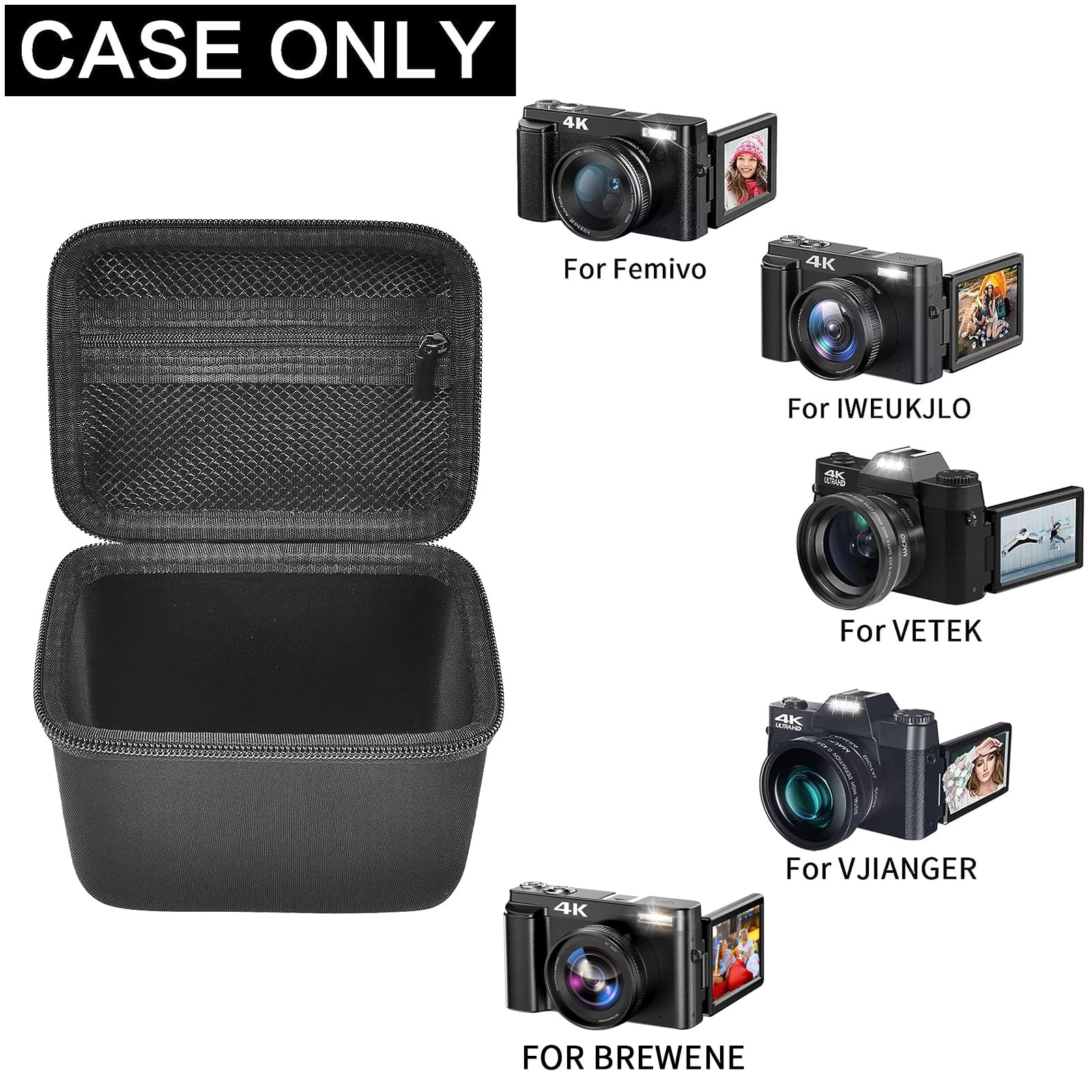 Vlogging Camera Case Compatible with Duluvulu/for TEBNGIHNM/for zheozeig/for Oiadek 4K Digital Cameras for Youtube. Vlog Camera Carrying Storage for Lens, Cable and Other Accessories (Box Only) Black - Image 2