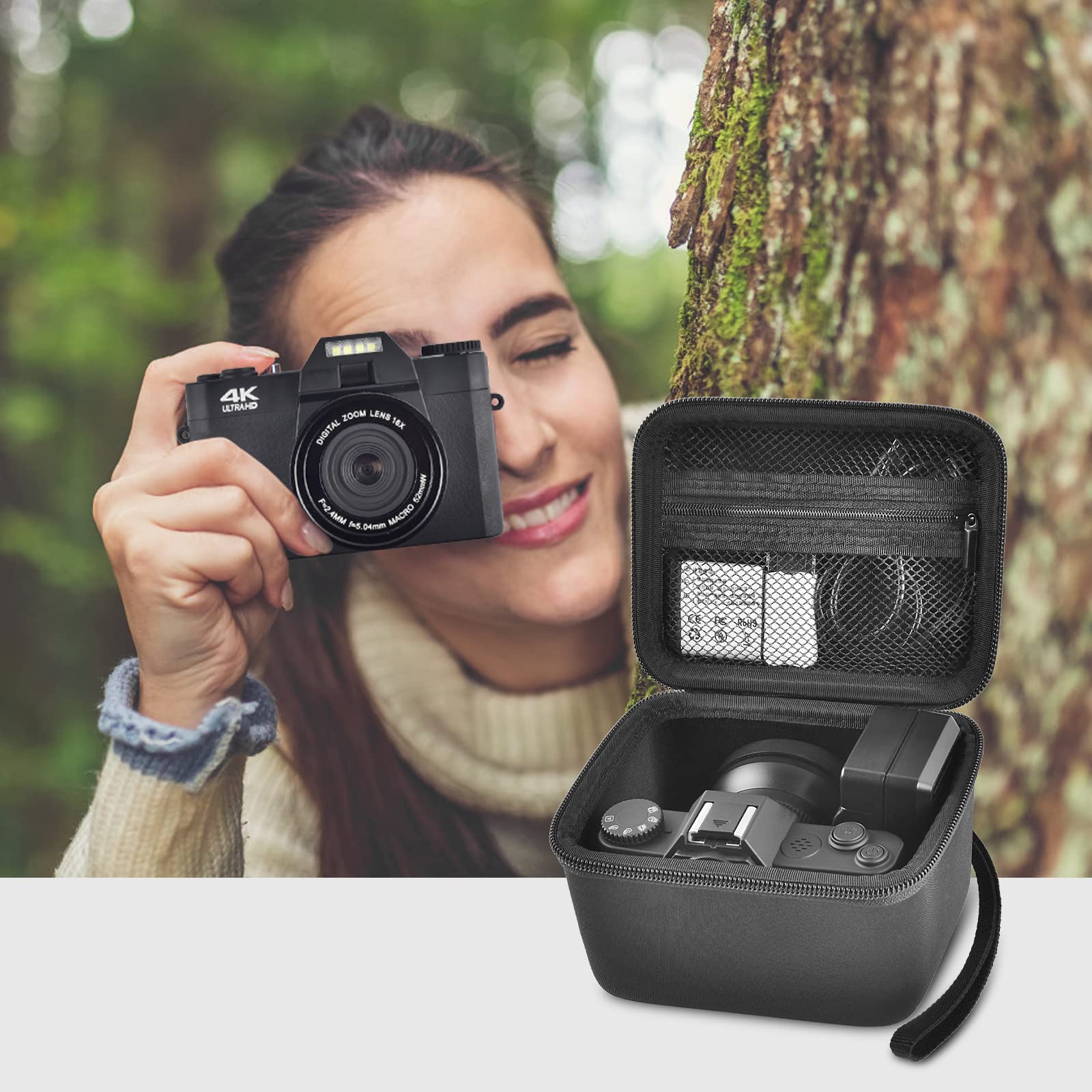 Vlogging Camera Case Compatible with Duluvulu/for TEBNGIHNM/for zheozeig/for Oiadek 4K Digital Cameras for Youtube. Vlog Camera Carrying Storage for Lens, Cable and Other Accessories (Box Only) Black - Image 6