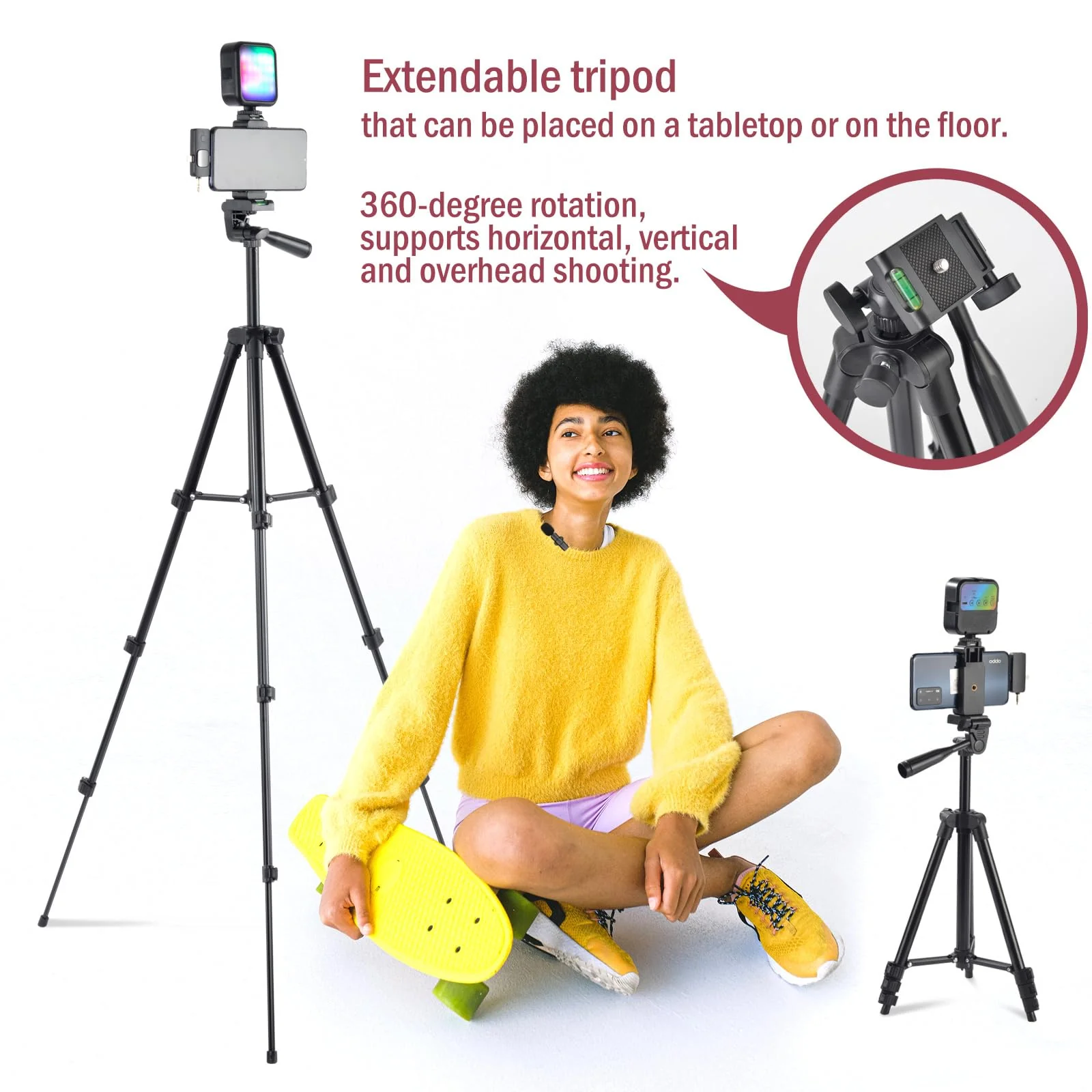 Vlogging Kit for iPhone,YouTube Starter Kit,Youtuber Kit Beginner Content Creator Essentials Kit for Android Phone,Vlogging Camera Kit with Extendable Tripod/Wireless Microphone/RGB Fill-in Light - Image 3
