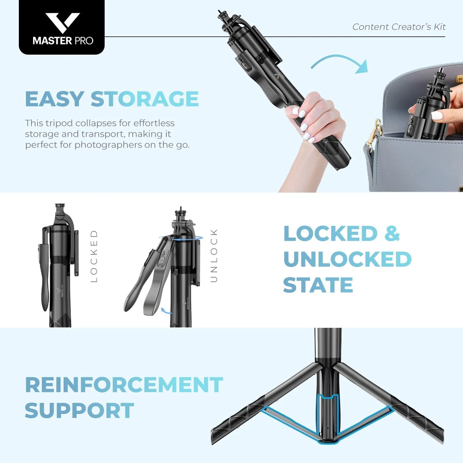 Vlogging Kit for iPhones, Tripod for Phones, Selfie Stick, YouTube TikTok Video Vlogging Stabilizer, Signal-to-Noise Rate ≥64dB, 65-100mm Phone Size, High Capacity Battery with Bluetooth Mic - Image 2
