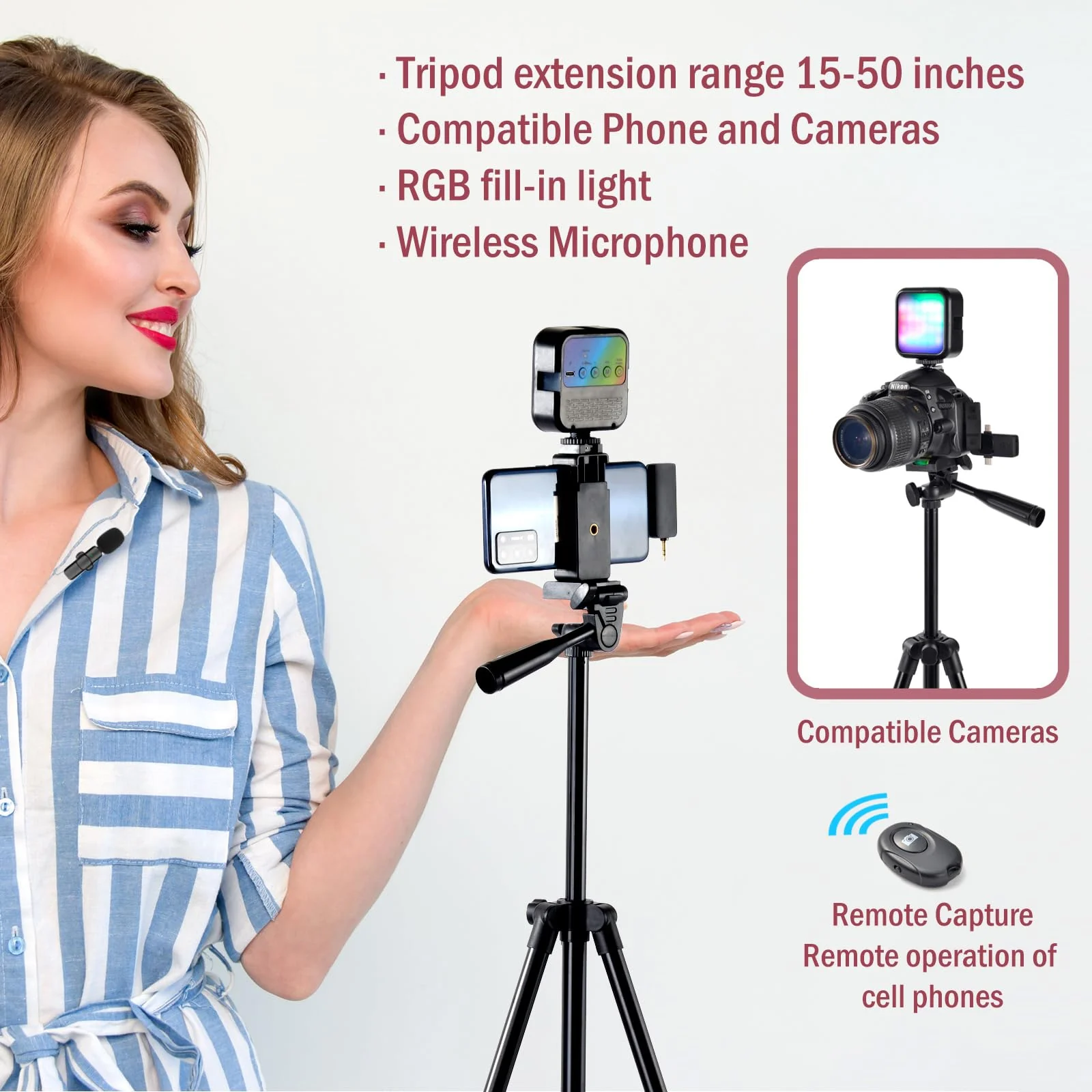 Vlogging Kit,YouTube Starter Kit,Vlogging Kit for iPhone,Youtuber Kit Beginner Content Creator Essentials Kit for Android,Vlogging Camera Kit with Tripod/Wireless Microphone/RGB Fill-in Light/Remote - Image 2