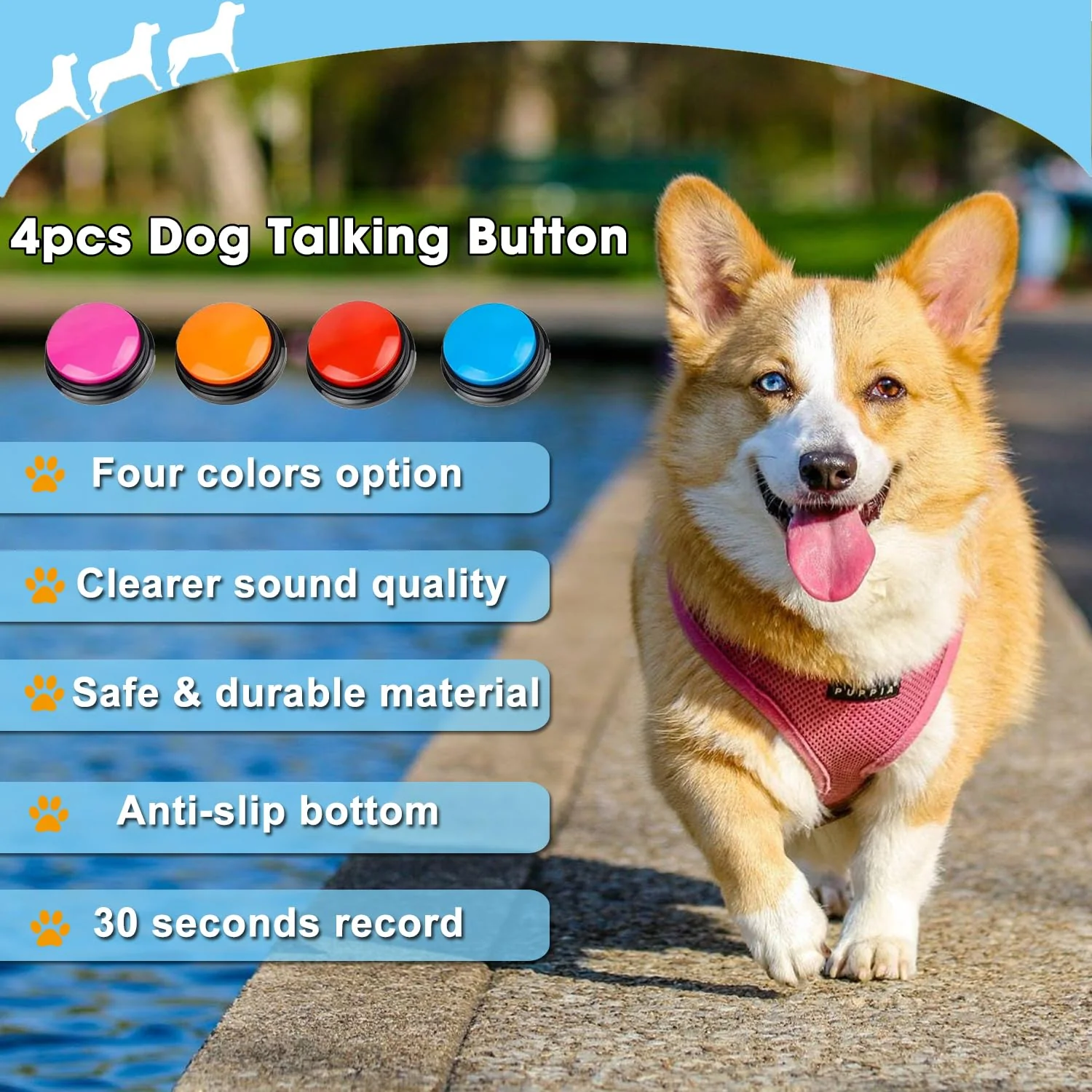 Voice Recording Button, Dog Buttons for Communication Pet Training Buzzer, 30 Second Record&Playback, Voice Recording Clicker for Cat, Puppy, Pet Trainin, Funny Gift for Study Office Home 4 Pcs - Image 2