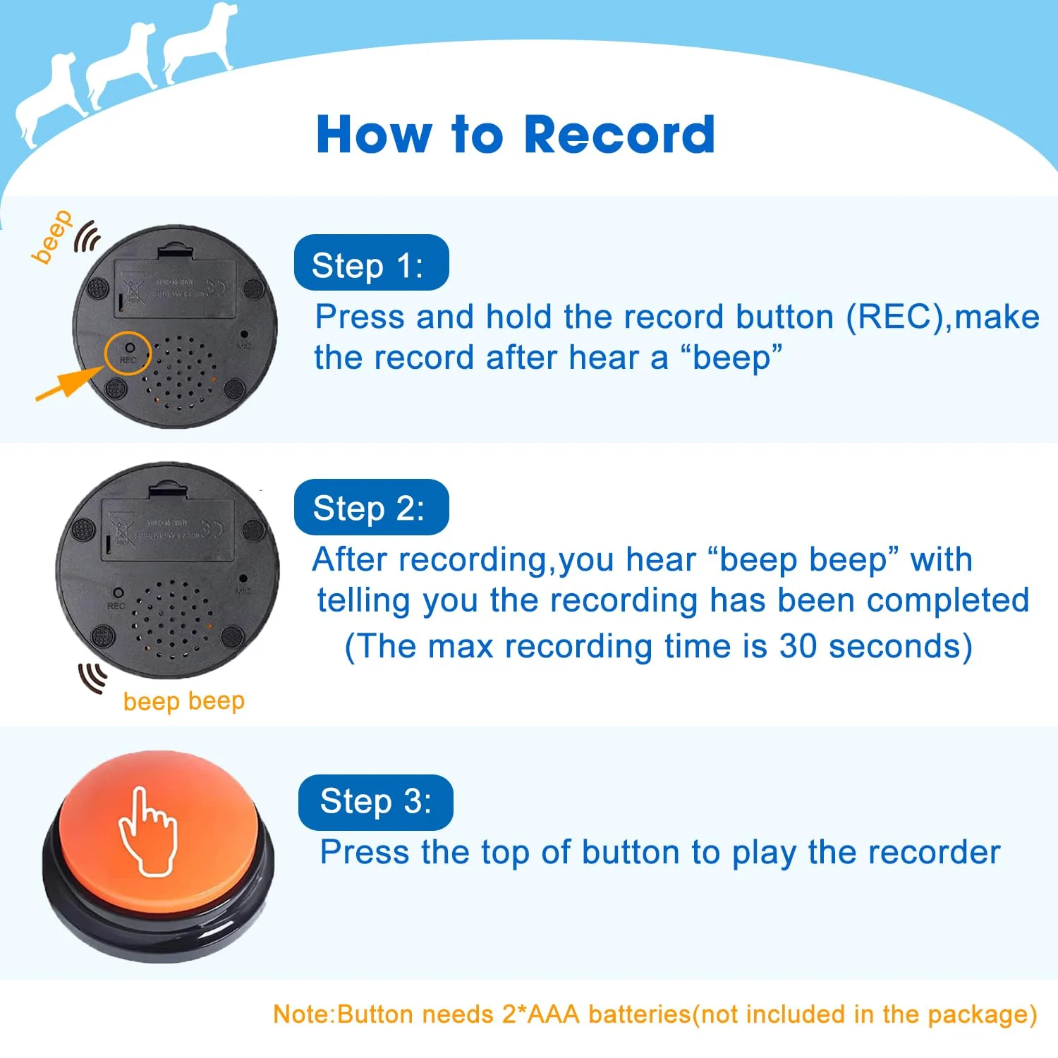 Voice Recording Button, Dog Buttons for Communication Pet Training Buzzer, 30 Second Record&Playback, Voice Recording Clicker for Cat, Puppy, Pet Trainin, Funny Gift for Study Office Home 4 Pcs - Image 5