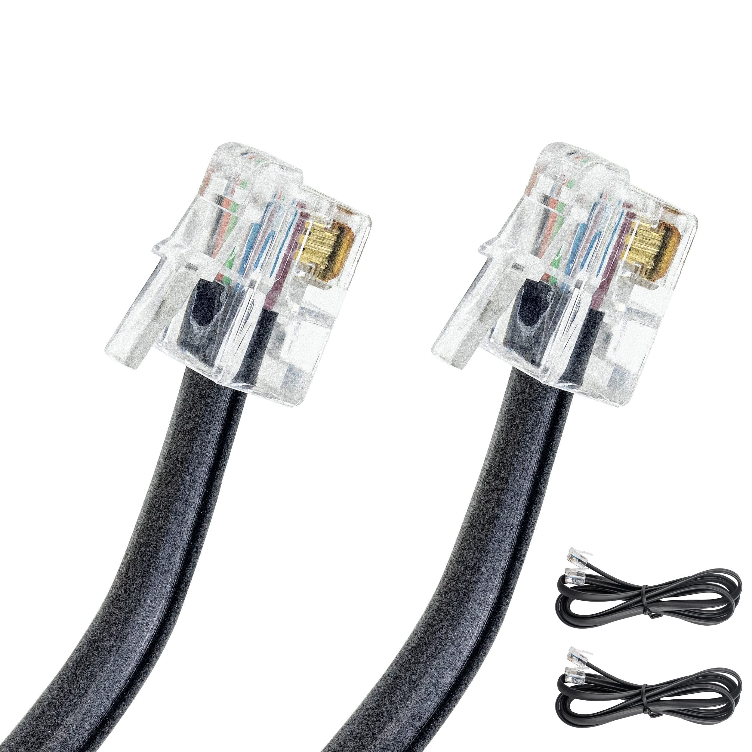 Volcora [2 Pack 5 Feet RJ11 / RJ12 Data Cable - Heavy Duty 6-Pins High-Speed Extension for Cash Register Drawer, Telephone, Modem, Fax, Printers, and More - Drawer Cable for Voice and Data 2 5 ft