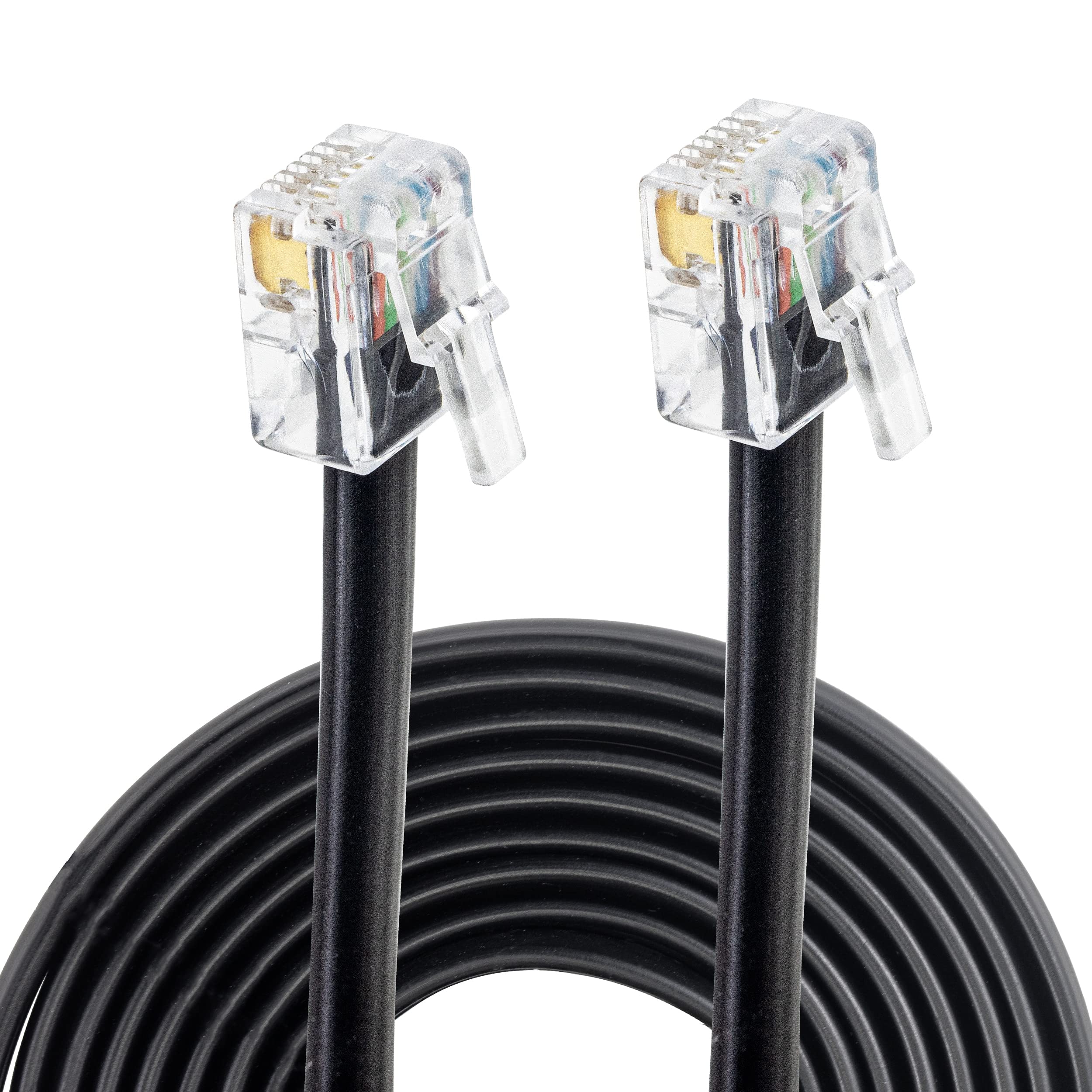 Volcora 5 Feet RJ11 / RJ12 Data Cable - Heavy Duty 6-Pins High-Speed Extension for Cash Register Drawer, Telephone, Modem, Fax, Printers, and More - Drawer Cable for Voice and Data 1 5 ft