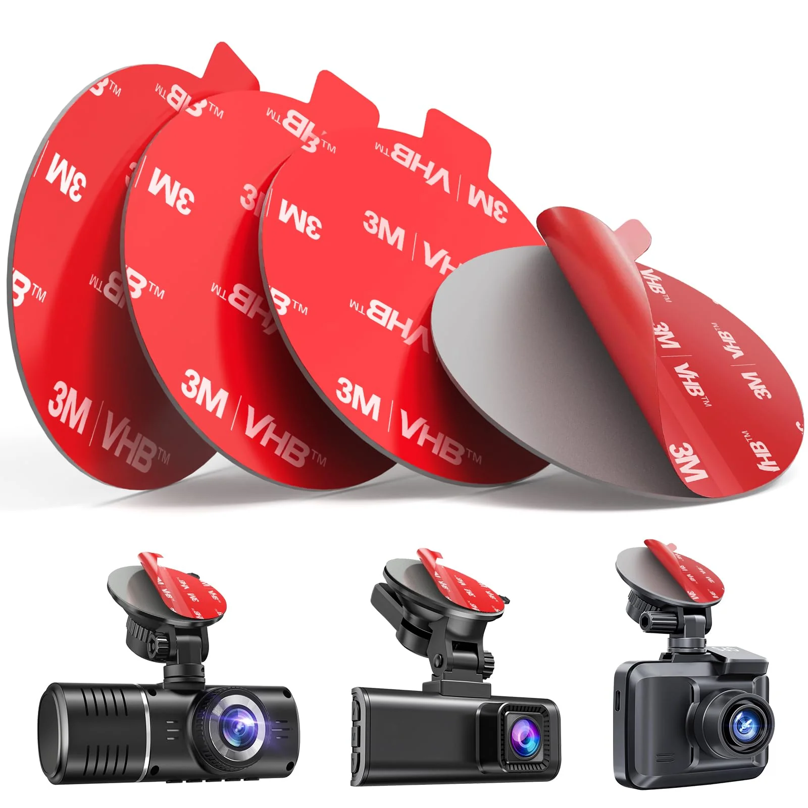 volport Sticky Adhesive Pad Replacement for Dash Cam Suction Cup Mount, 4pcs 56mm(2.2") 3M VHB Round Heat Resistant Double Sided Mounting Sticker Tape for Car Dashboard Windshield Camera GPS Holder
