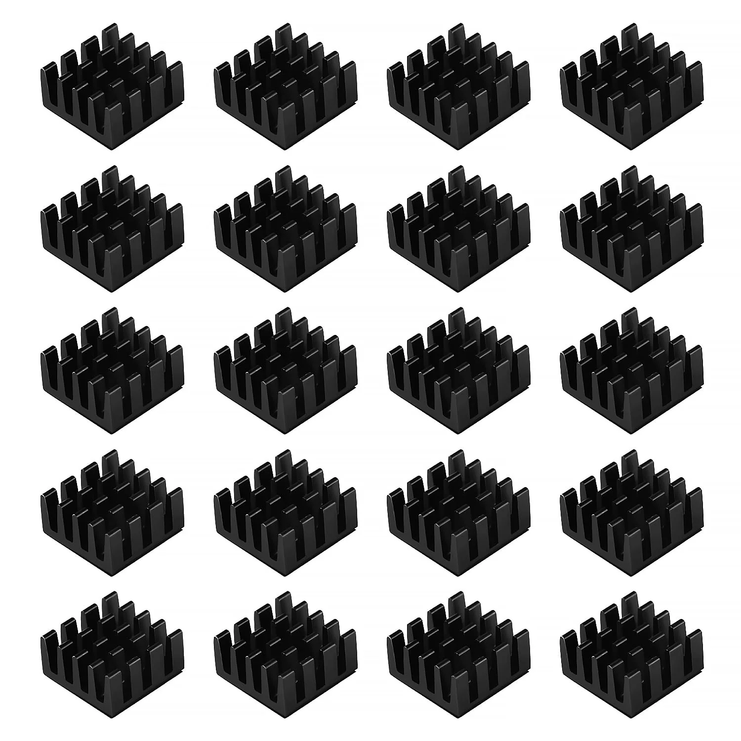 VooGenzek 20 Pieces Aluminium Heatsink, Cooler Fin Heatsink, Heatsink, Cooler, with Thermal Conductive Special Adhesive Film, for Cooling Electronic Components, 14 x 14 x 7 mm, Black Black - 14 x 14 x 7 mm - 20 pieces