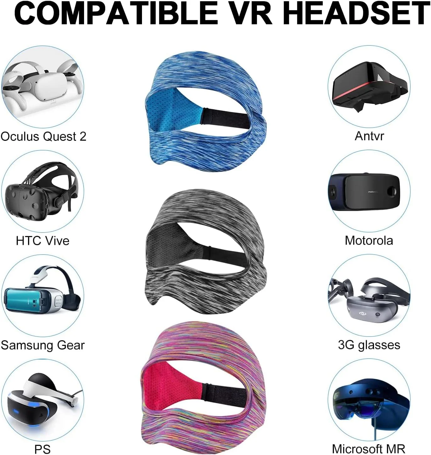 VR Eye Mask Cover Breathable Sweat Band with Oculus Go Quest 2 Adjustable Sizes for VR Glass VR Accessories（3pcs） - Image 3