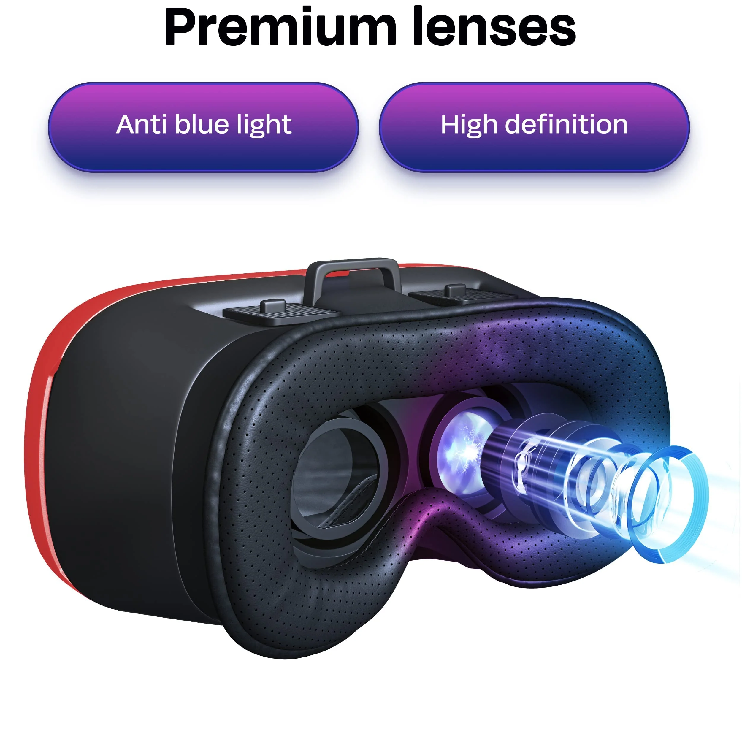 VR Headset Compatible with iPhone & Android - Universal Virtual Reality Goggles for Kids & Adults - Virtual Reality Headset for Kids - Your Best Mobile Games 360 Movies w/New 3D VR for iPhone (Red) Red - Image 4