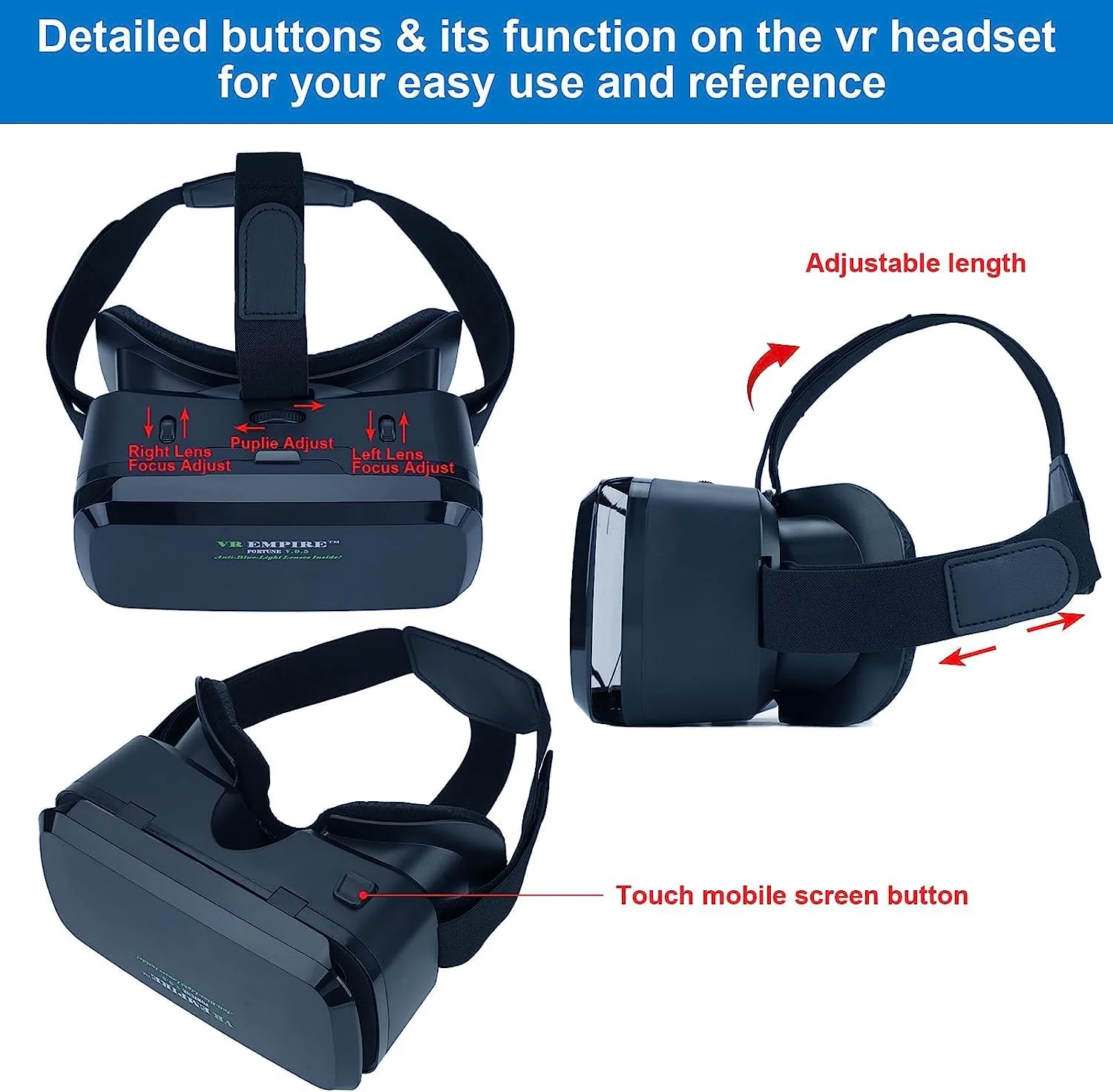VR Headsets for Phone Cell Phone Virtual Reality headsets 3D Glasses Helmets VR Goggles for TV Movies Video Games Compatible to iOS Android Support 4.7” to 7.3” Mobile Screen with Controller (BR95) BR95 - Image 5