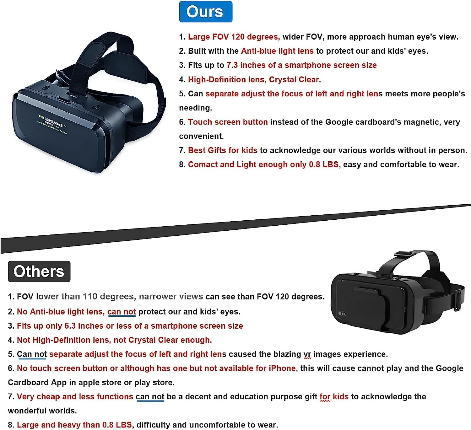 VR Headsets for Phone Cell Phone Virtual Reality headsets 3D Glasses Helmets VR Goggles for TV Movies Video Games Compatible to iOS Android Support 4.7” to 7.3” Mobile Screen with Controller (BR95) BR95 - Image 6