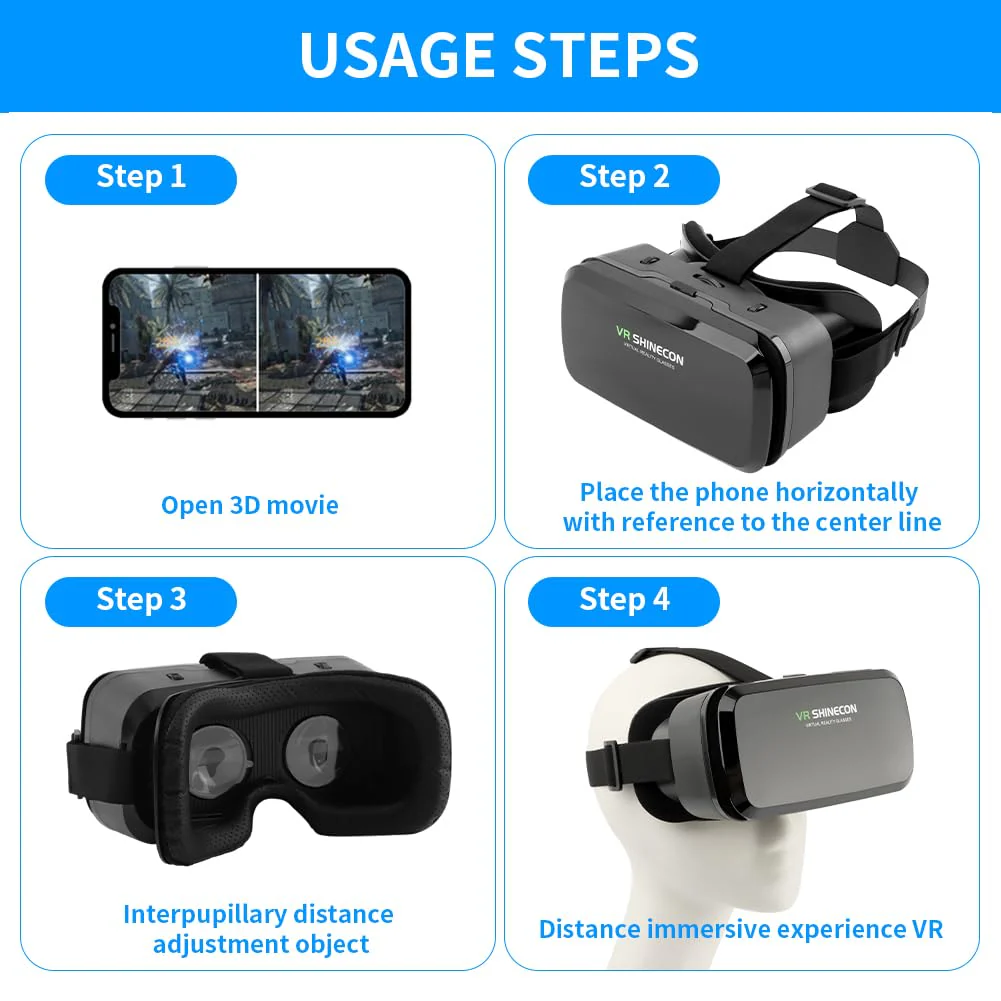 VR Headsets Virtual Reality Headsets for Phone Cell Phone 3D Glasses Helmets VR Goggles for TV Movies Video Games Support 4-6inches Mobile Screen,100° Large Viewing Angle(Black) Black - Image 5