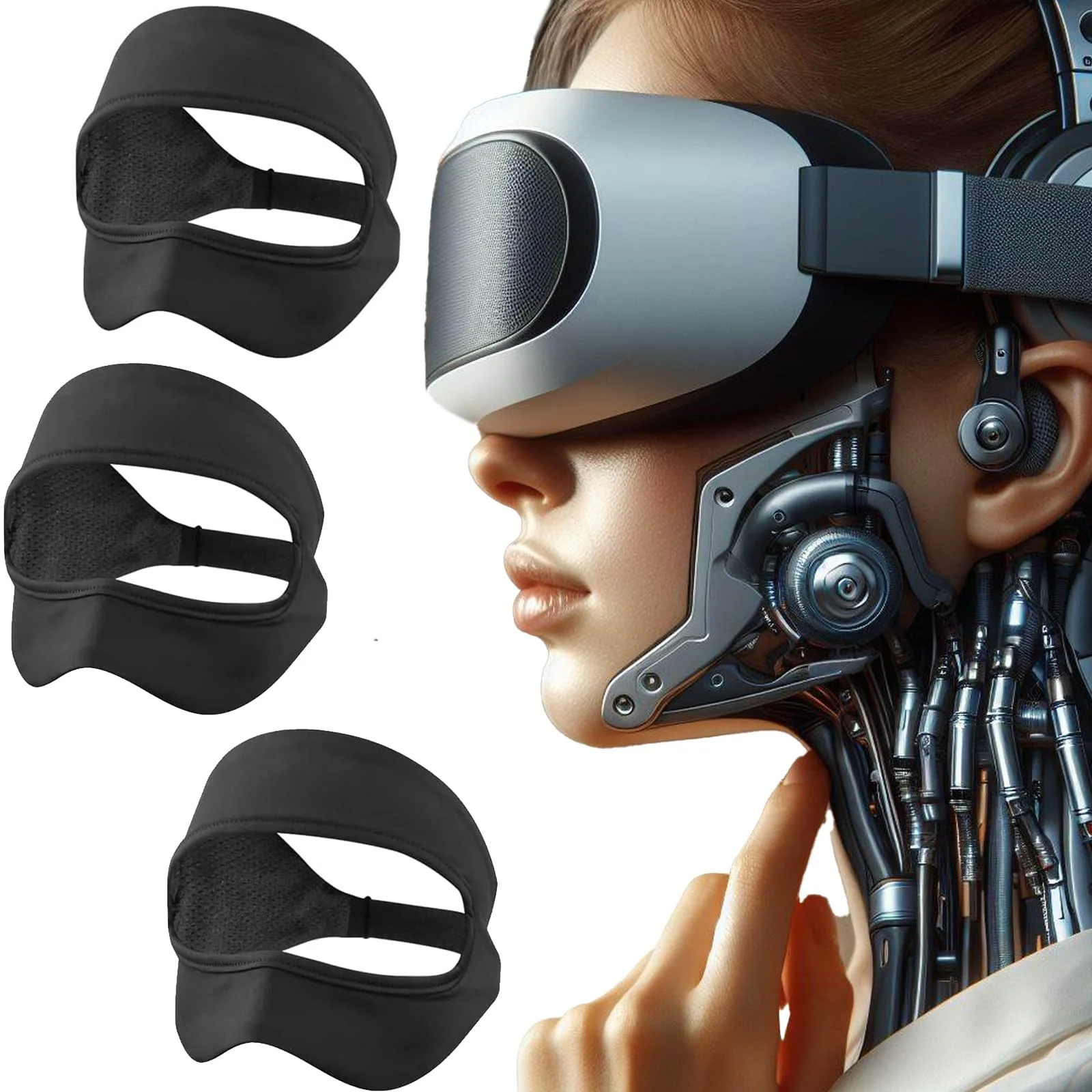 VR Mask Cover, Eye Face Cover Breathable Sweat Band for Meta/Oculus Quest 3 Quest2, Vision Pro Headset, Quest Pro, PSVR2 and Virtual Reality Game. (Black 3 Packs) Black 3 Packs