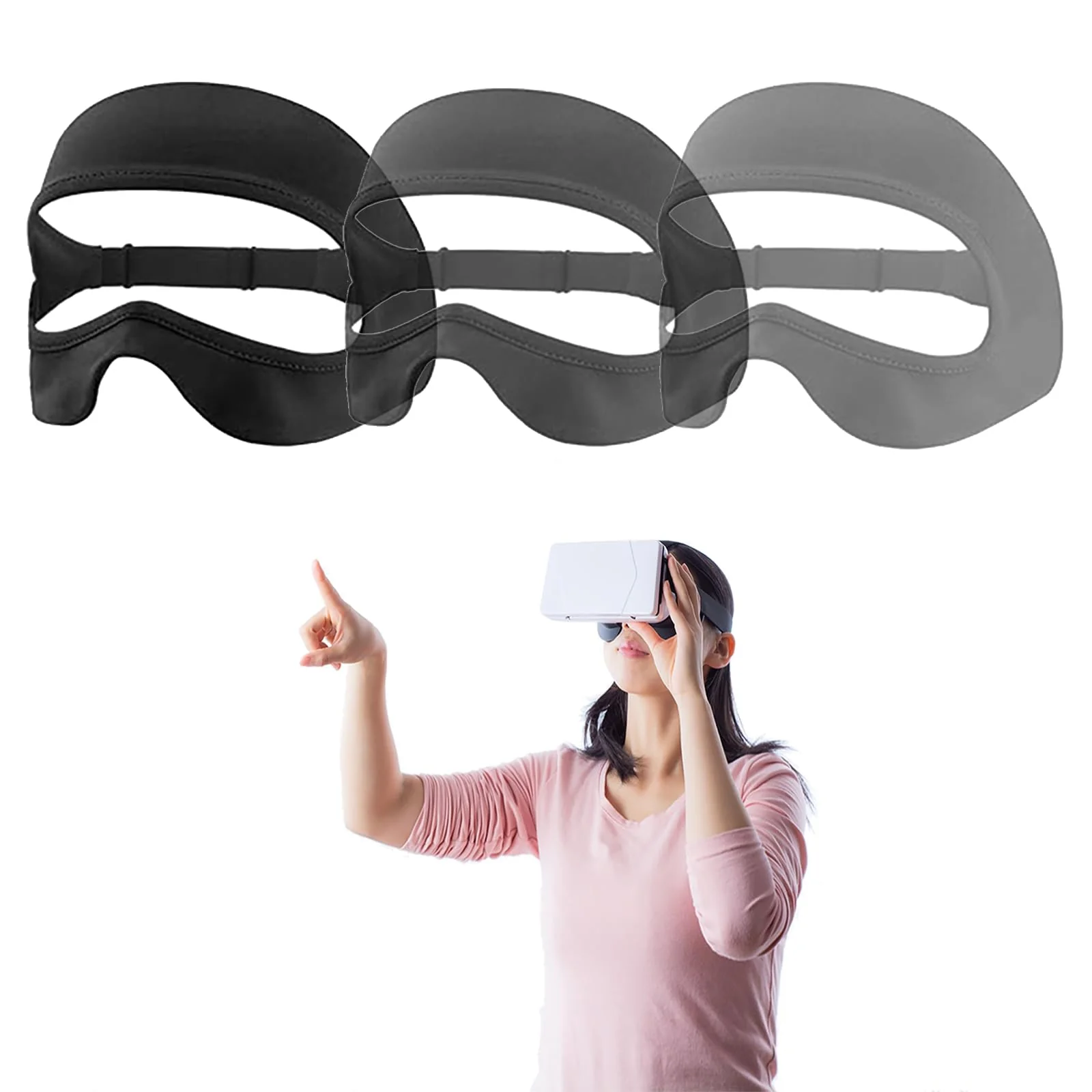 VR Mask Cover, Eye Face Cover Breathable Sweat Band for Meta/Oculus Quest 3 Quest2, Vision Pro Headset, Quest Pro, PSVR2 and Virtual Reality Game. (Black 3 Packs) Black 3 Packs - Image 4