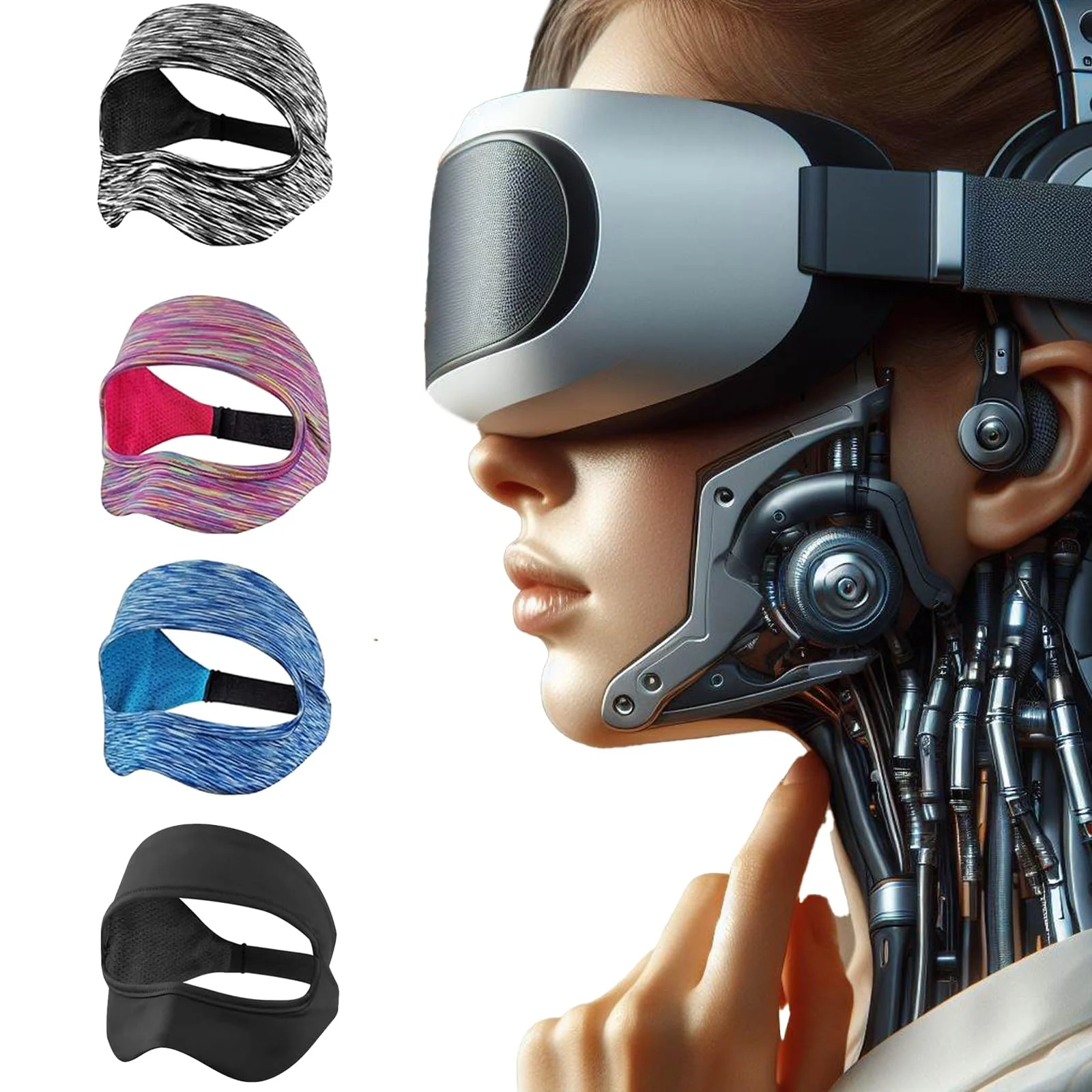VR Mask Cover, Eye Face Cover Breathable Sweat Band for Meta/Oculus Quest 3 Quest2, Vision Pro Headset, Quest Pro, PSVR2 and Virtual Reality Game. (Rainbow/Gray/Blue/Black) Rainbow/Gray/Blue/Black