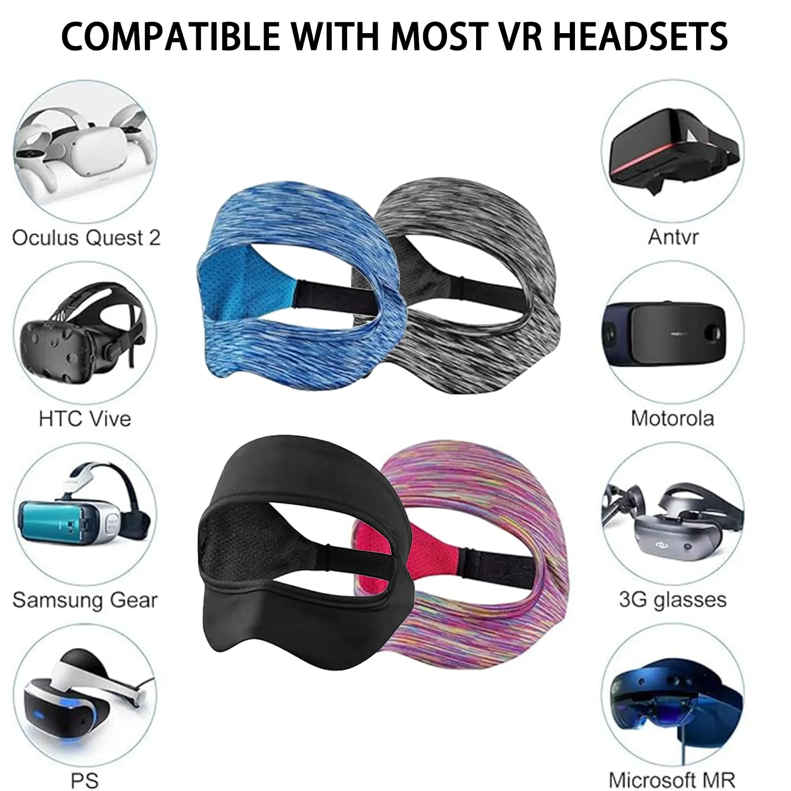 VR Mask Cover, Eye Face Cover Breathable Sweat Band for Meta/Oculus Quest 3 Quest2, Vision Pro Headset, Quest Pro, PSVR2 and Virtual Reality Game. (Rainbow/Gray/Blue/Black) Rainbow/Gray/Blue/Black - Image 5