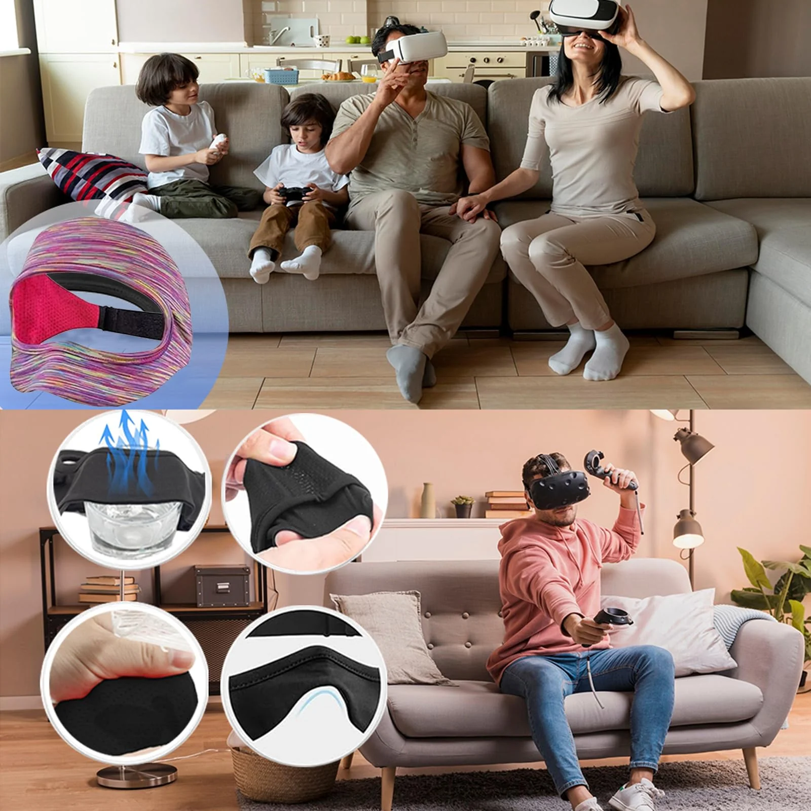 VR Mask Cover, Eye Face Cover Breathable Sweat Band for Meta/Oculus Quest 3 Quest2, Vision Pro Headset, Quest Pro, PSVR2 and Virtual Reality Game. (Rainbow/Gray/Blue) Rainbow/Gray/Blue - Image 6
