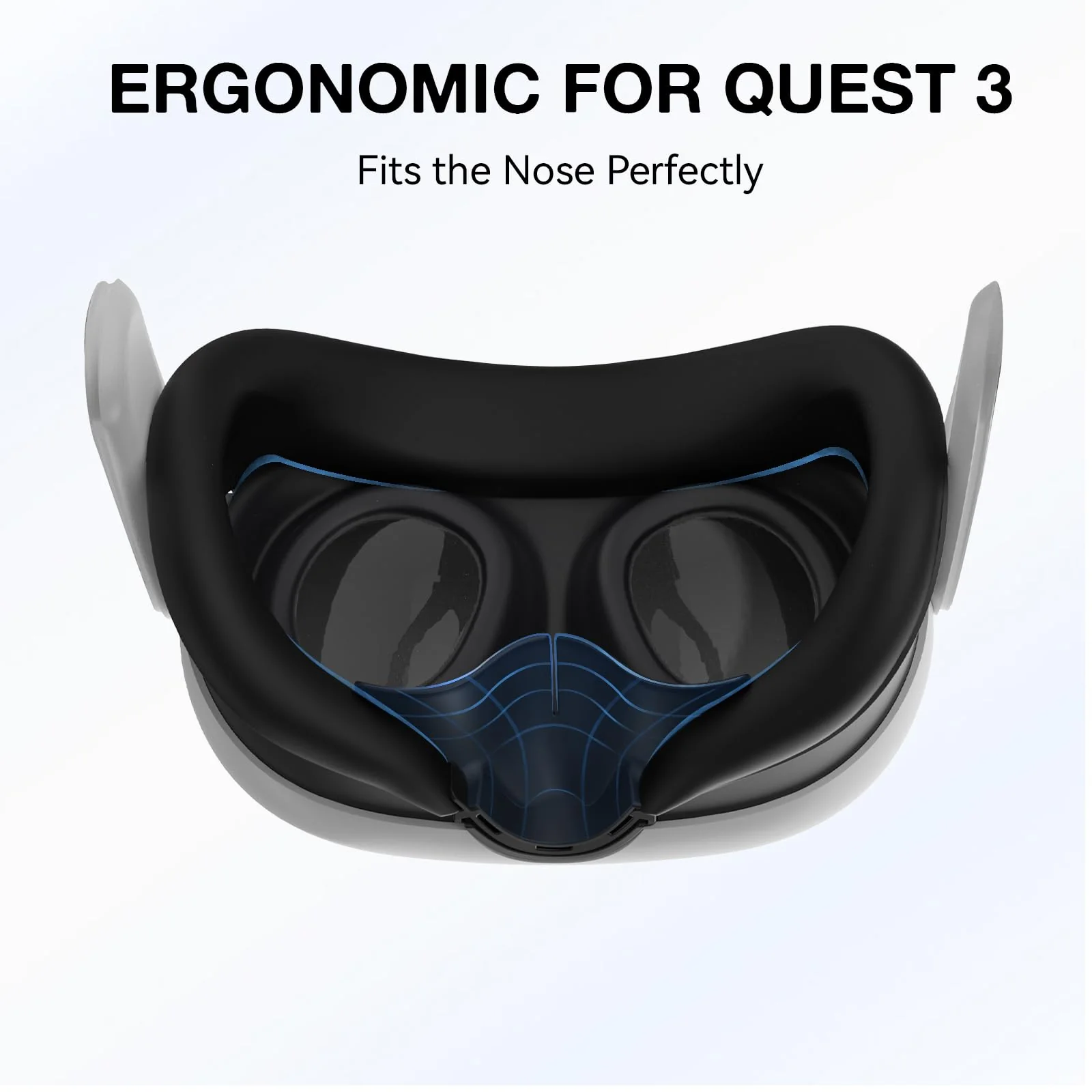 VR Silicone Face Pad Cover and Anti-Leakage Nose Pad for Meta Quest 3 Original Headset Accessories, VR Face Cushion Pad Light Blocker for Oculus Quest 3 Headset (Black) Black - Image 5