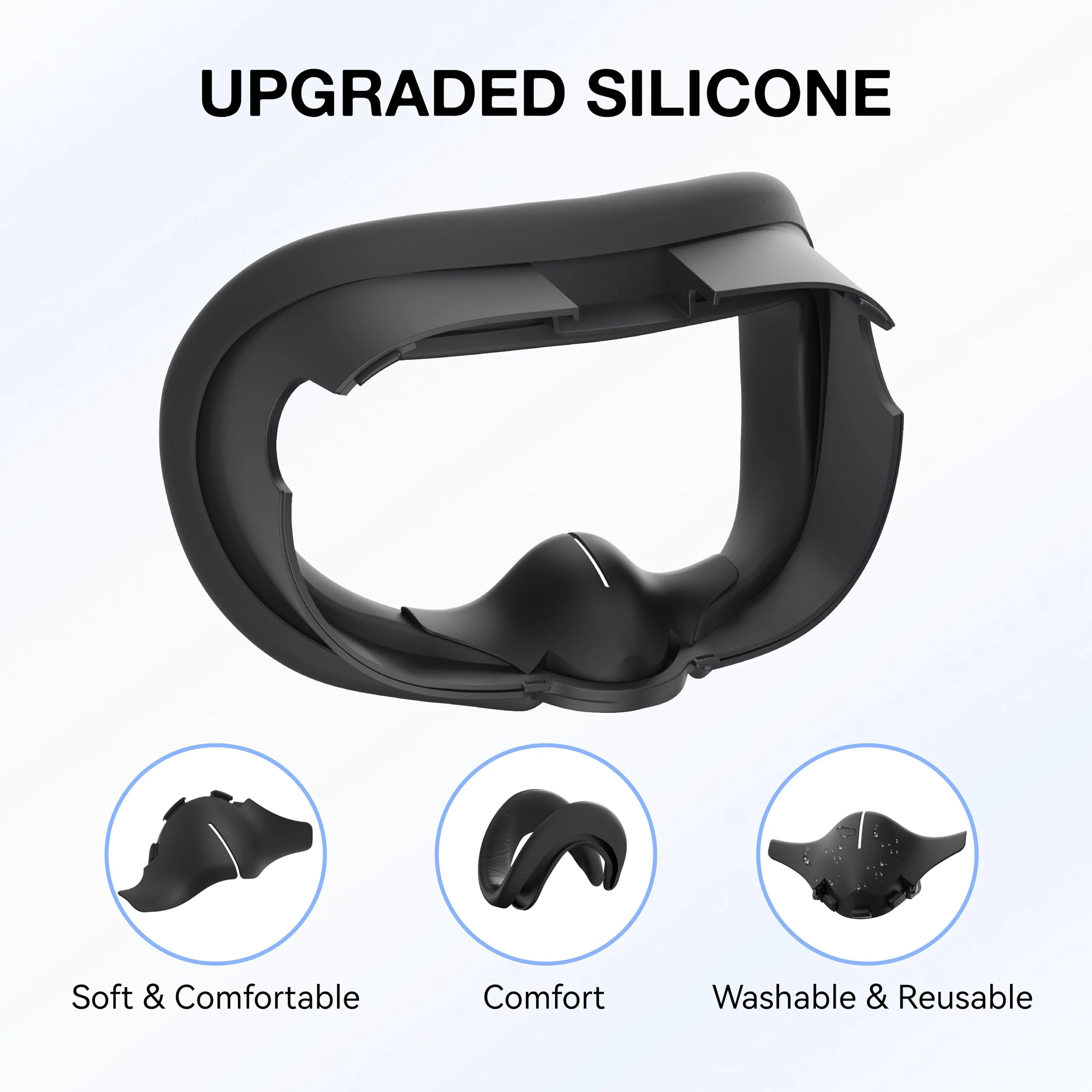 VR Silicone Face Pad Cover and Anti-Leakage Nose Pad for Meta Quest 3 Original Headset Accessories, VR Face Cushion Pad Light Blocker for Oculus Quest 3 Headset (Black) Black - Image 6