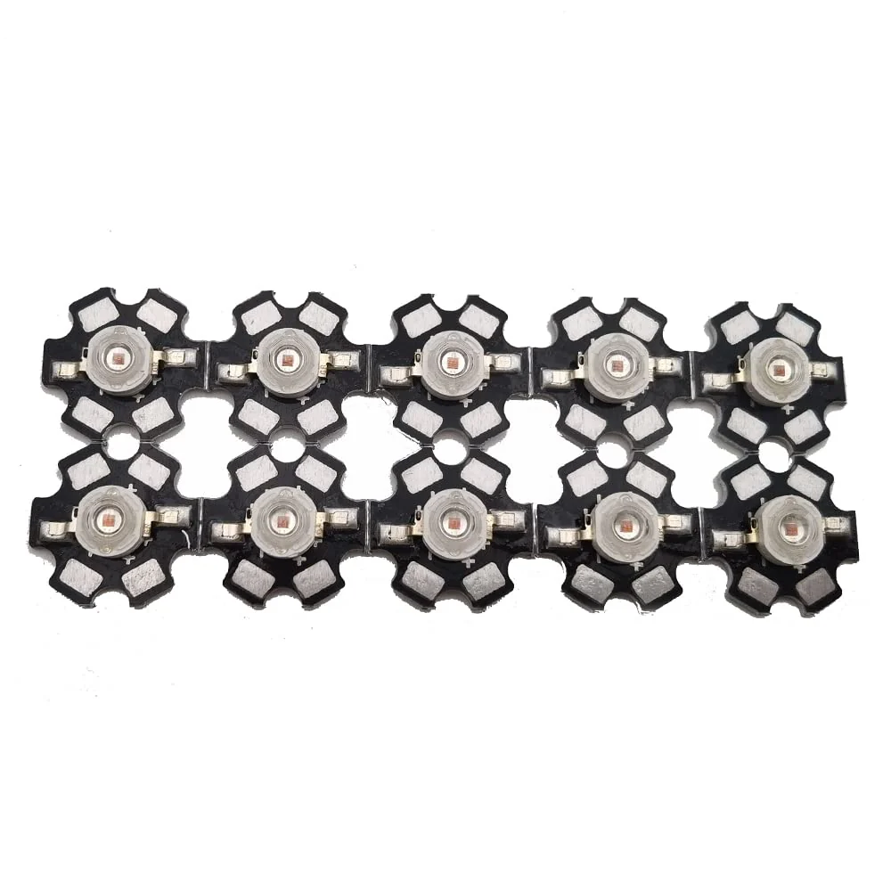 Vrabocry Pack of 10 High Power LED Chip 3 W Deep Red Plant Grow Light (650 nm - 660 nm / 400 mA - 500 mA / DC 2 V - 2.2 V/3 Watt) SMD COB Emitter Diode Components 3 W Bead with 20 mm Black Star PCB Deep Red 660nm