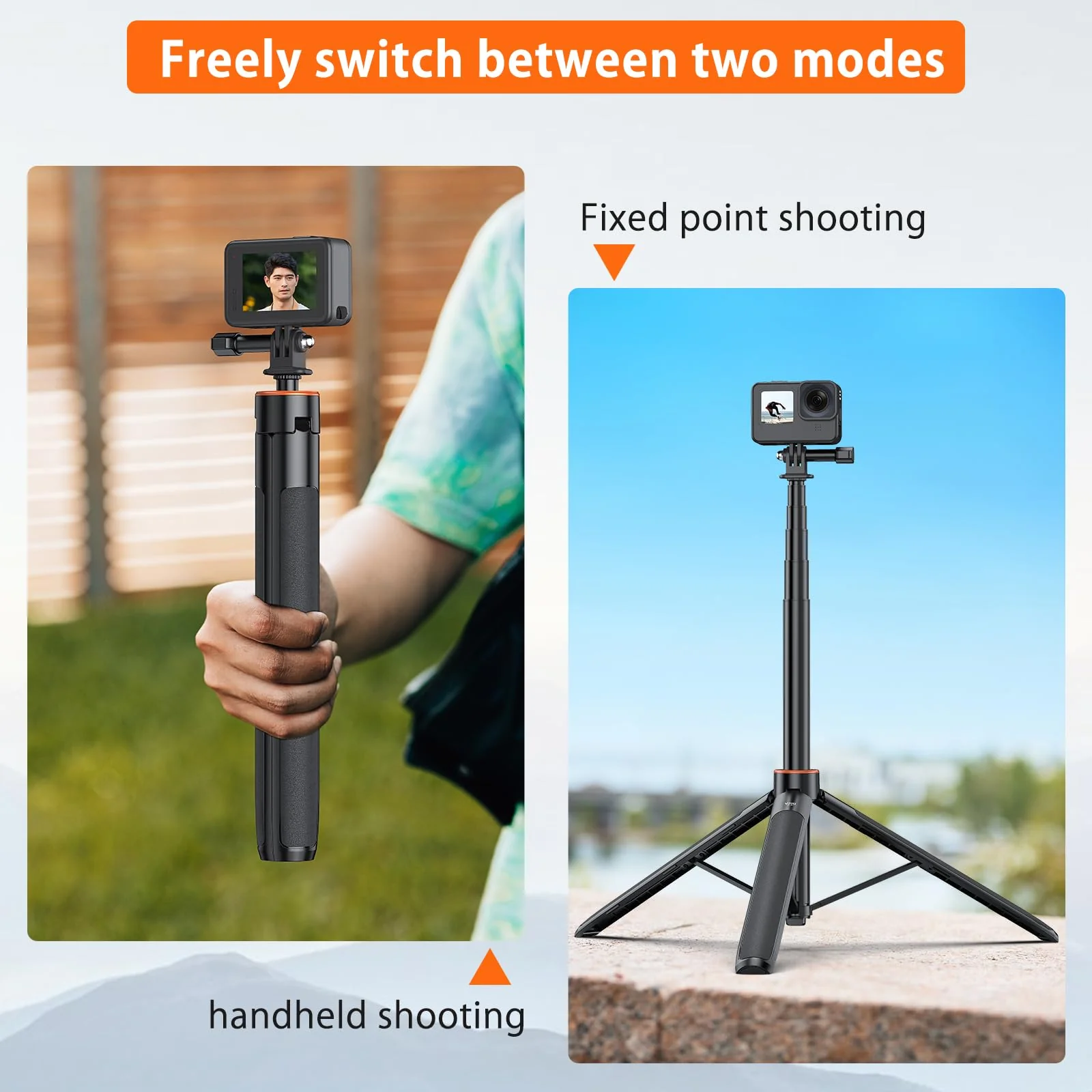 VRIG Extendable Selfie Stick Tripod for GoPro Max Hero 10 9 8 7 6 5 4, DJI Osmo Action, Insta 360 One R and More Action Camera(55.1'') 55.1'' - Image 4