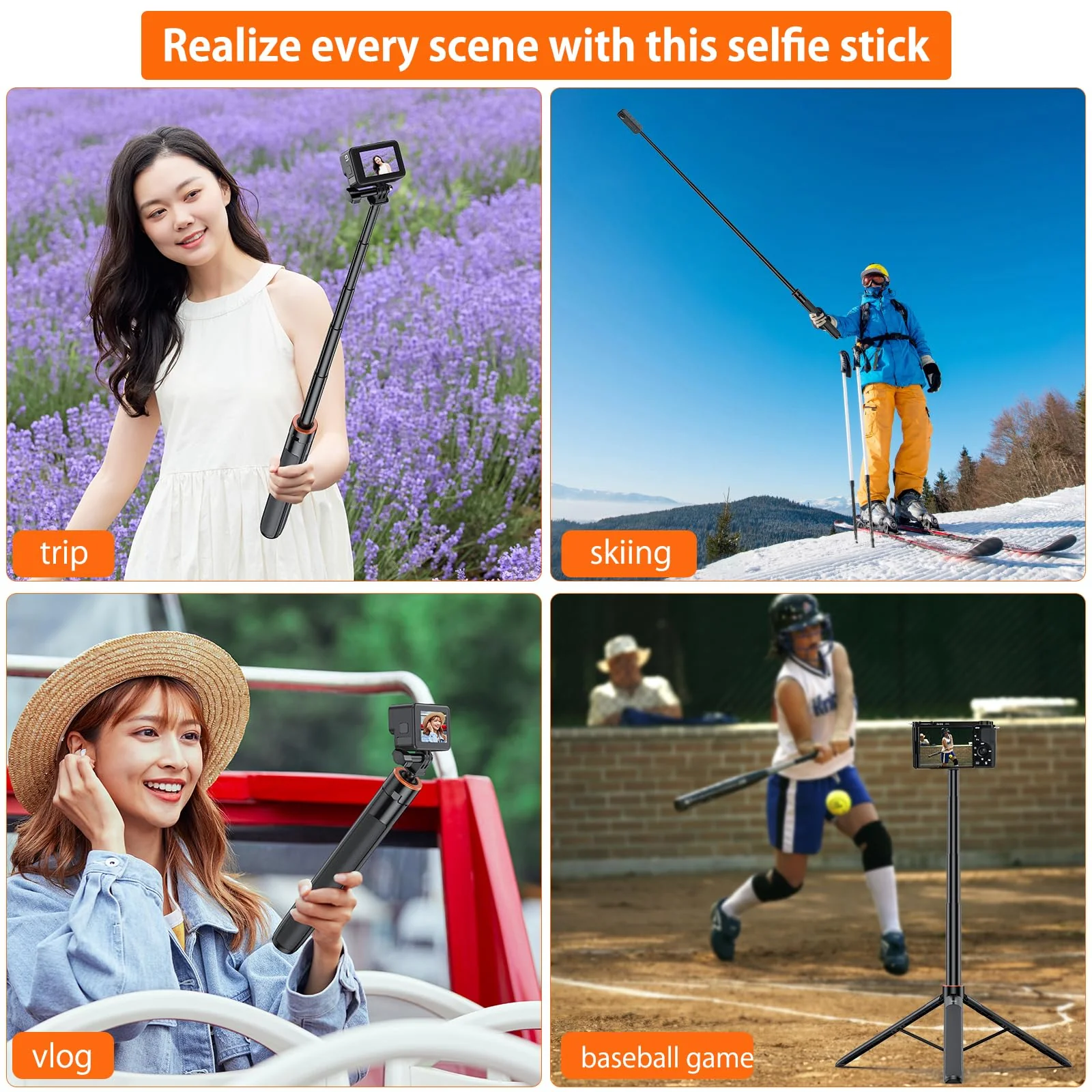 VRIG Extendable Selfie Stick Tripod for GoPro Max Hero 10 9 8 7 6 5 4, DJI Osmo Action, Insta 360 One R and More Action Camera(55.1'') 55.1'' - Image 8