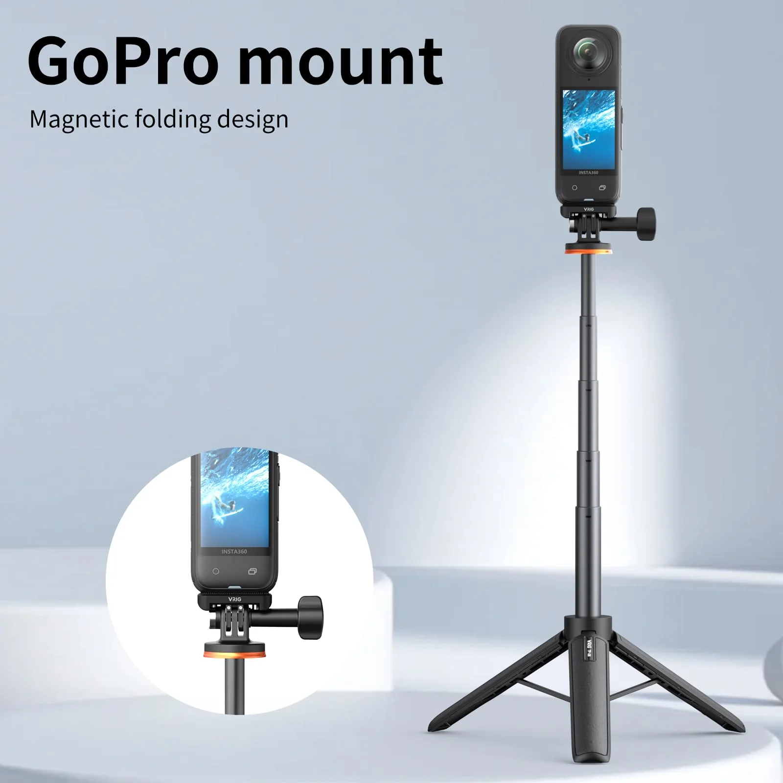 VRIG Quick Release Mount for Insta 360 X4 (New Version),Snap-On Magnetic 2 Prong Mount and 1/4" Screw compatible with tripod fixed action camera selfie stick - Image 4