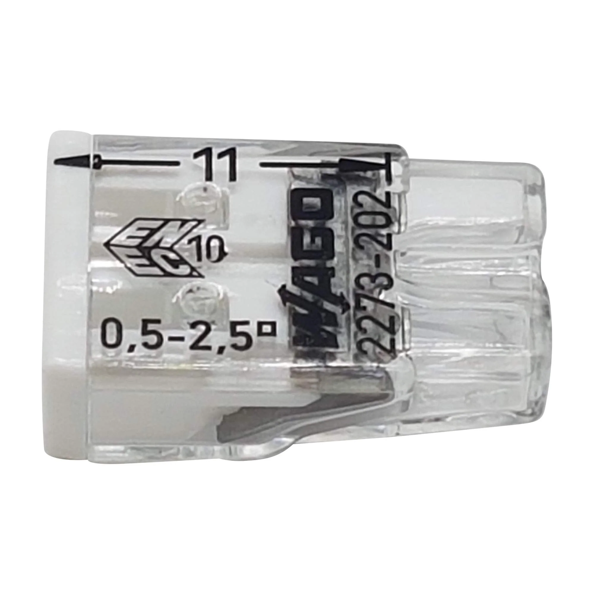 Wago 2273-202 Compact Connection Box Terminals, Diameter 0.5–2.5 mm, Pack of 30, 2-Pole, Transparent/White - Image 2