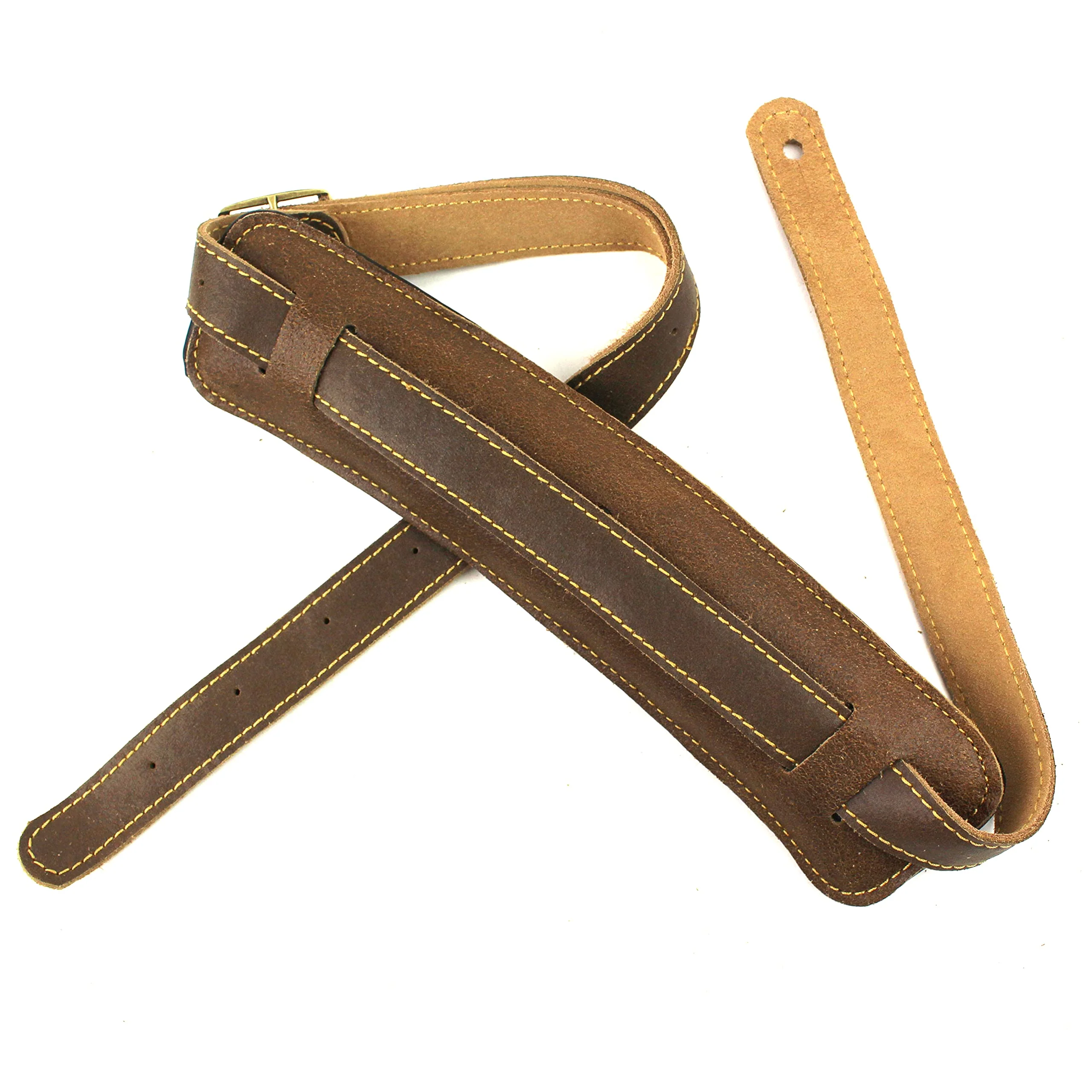 Walker And Williams C-19-DBRN Distressed Brown Finish Premium Soft Grain Leather Vintage Slash Guitar Strap Extra Long For Acoustic, Electric, And Bass Guitars