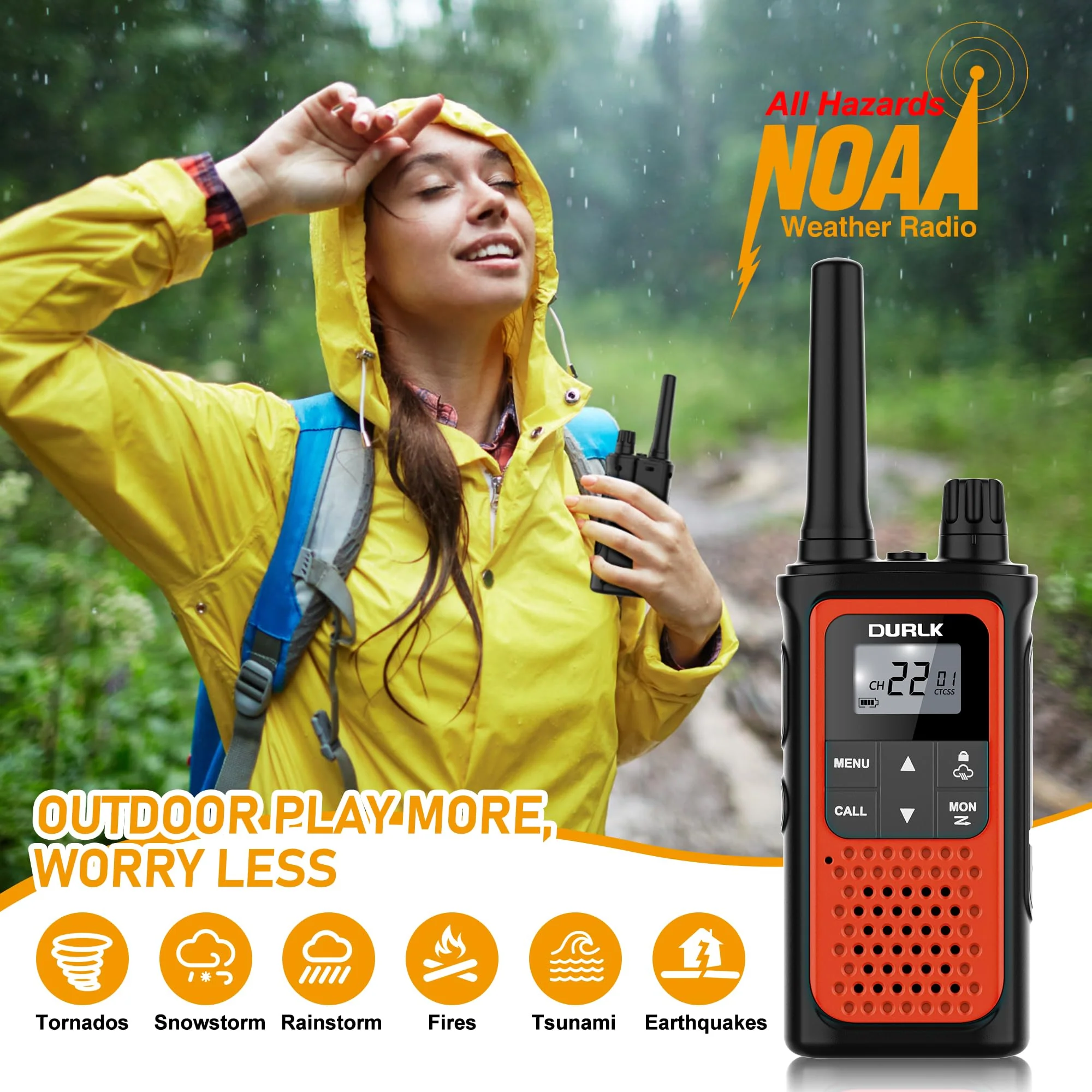 Walkie Talkies for Adults Long Range 2 Pack, Rechargeable Walkie Talkies 22 FRS Channels Two Way Radios with NOAA Weather Receiver, Noise Reduction, Volume Adjustment, LED Flashlight, 1800mAh Battery - Image 5