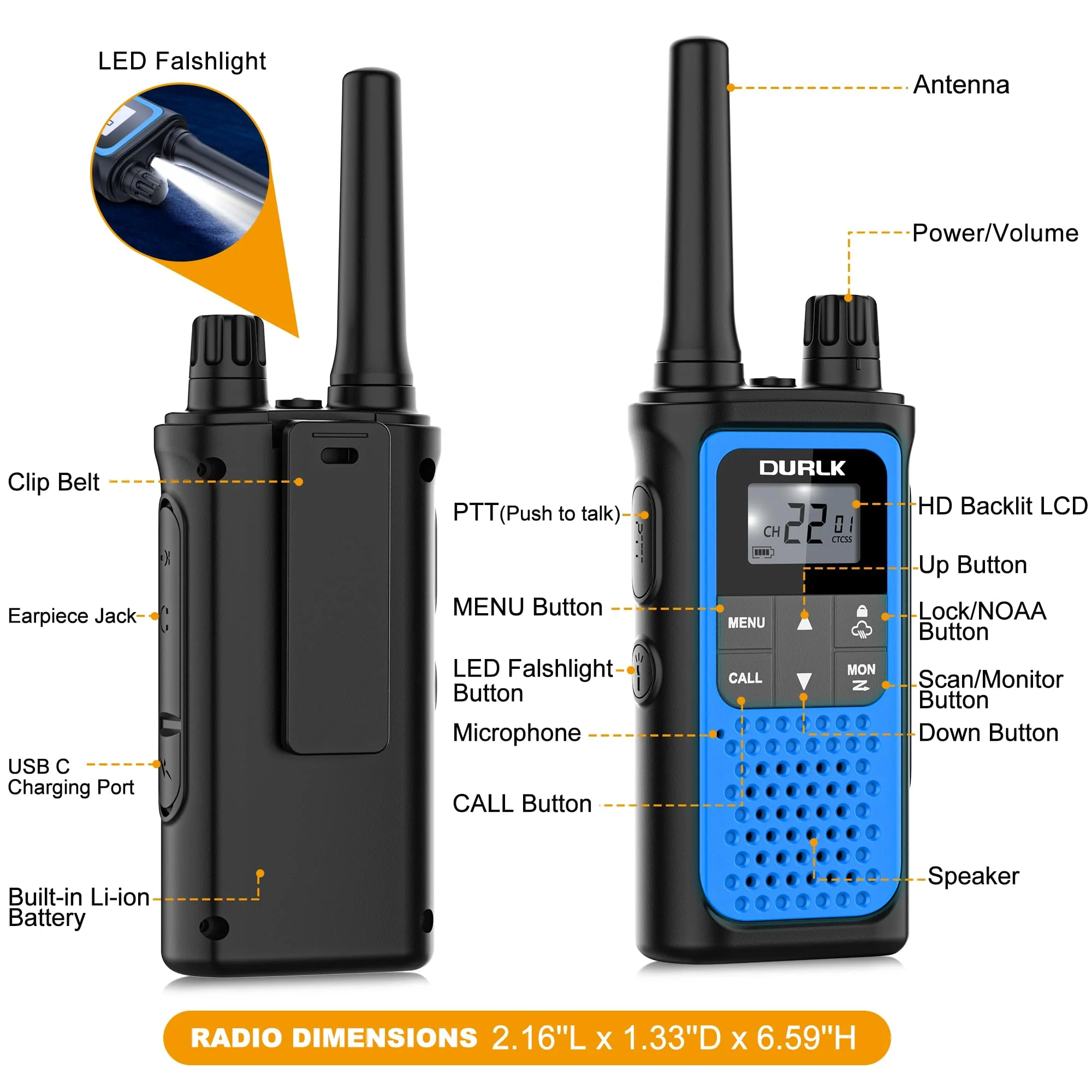 Walkie Talkies for Adults Long Range 2 Pack, Rechargeable Walkie Talkies 22 FRS Channels Two Way Radios with NOAA Weather Receiver, Noise Reduction, Volume Adjustment, LED Flashlight, 1800mAh Battery - Image 7