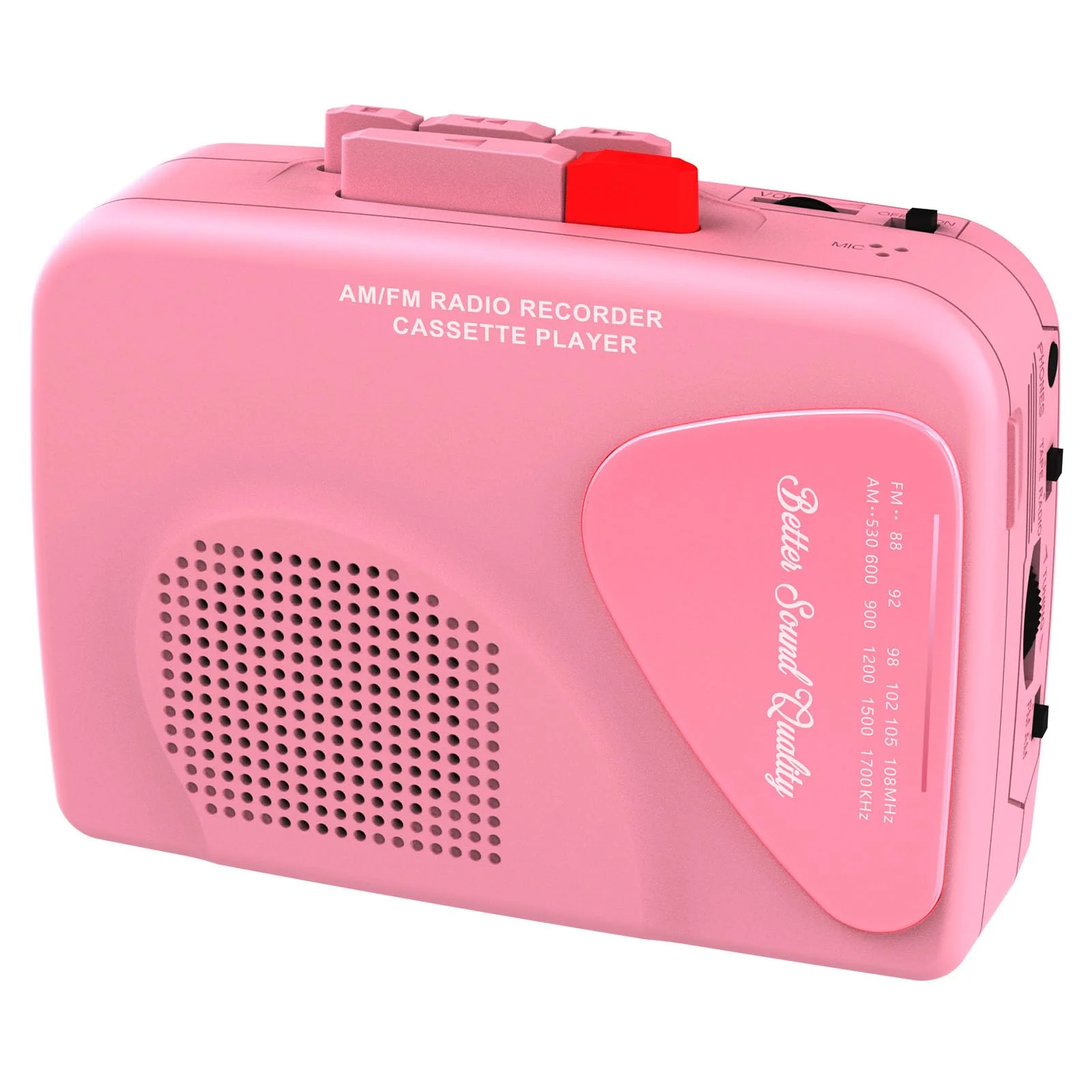 Walkman Cassette Players Recorders AM/FM Radio, Portable Tape Player Records to Tape Built in Speakers Manual Record - 2AA Battery Or DC 5V Supply with 3.5MM Earphone- Pink