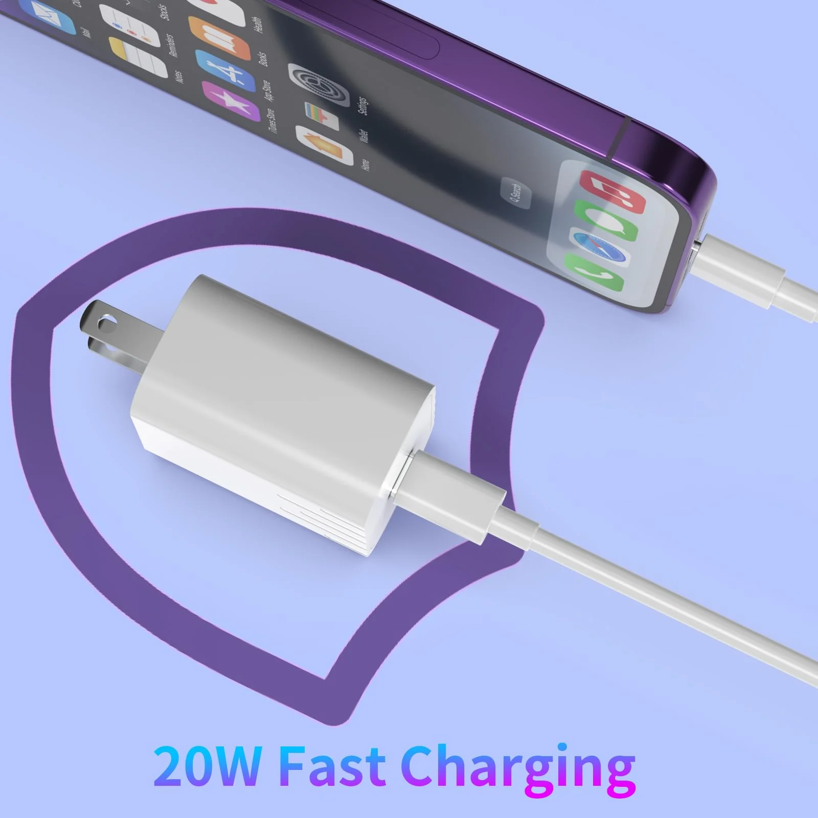 Wall Charger for iPhone 14 Pro Max iPhone 13 12 11 XSXR iPad 2 Pack 20W PD iPhone Charger with 2 Pack 6FT Type C iPhone Lightning Cable USB C Fast Charging USB C Power Adapter - Image 2
