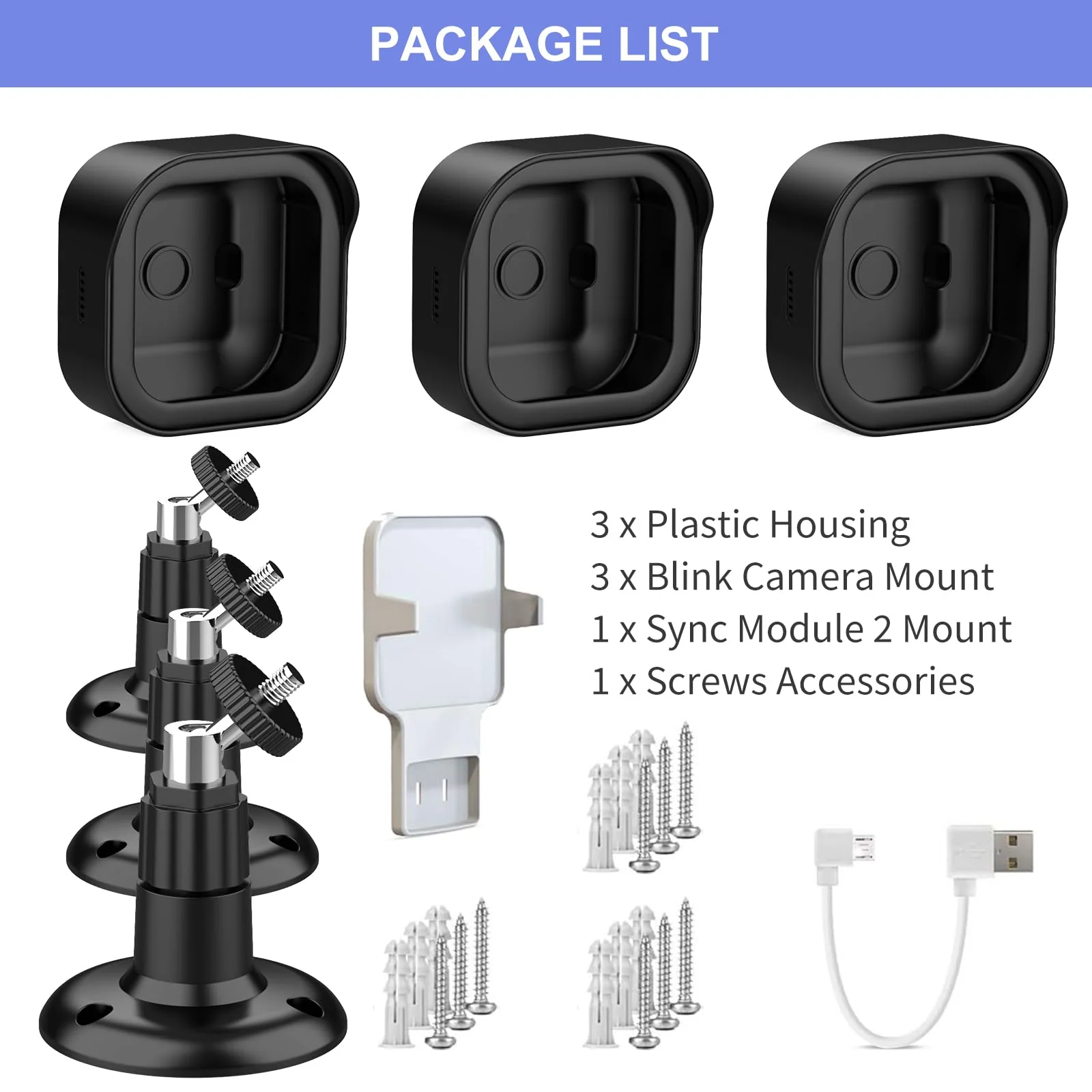 Wall Mount for Blink Outdoor 4 (4th Gen) & Blink Outdoor (3rd Gen), 3 Pack Weatherproof Protective Housing and 360° Adjustable Mount with Sync Module 2 Mount (Blink Camera Not Included, Black) - Image 7