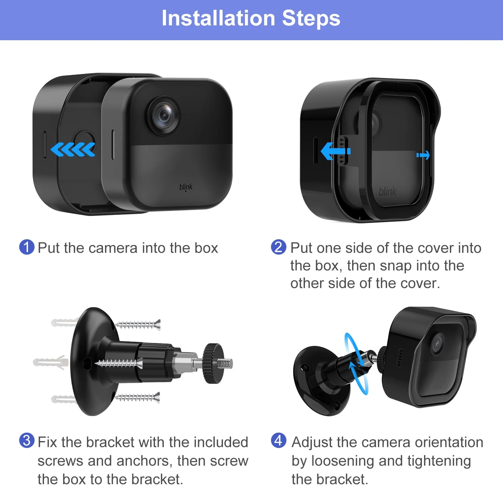 Wall Mount for Blink Outdoor 4 (4th Gen) & Blink Outdoor (3rd Gen), 3 Pack Weatherproof Protective Housing and 360° Adjustable Mount with Sync Module 2 Mount (Blink Camera Not Included, Black) - Image 8