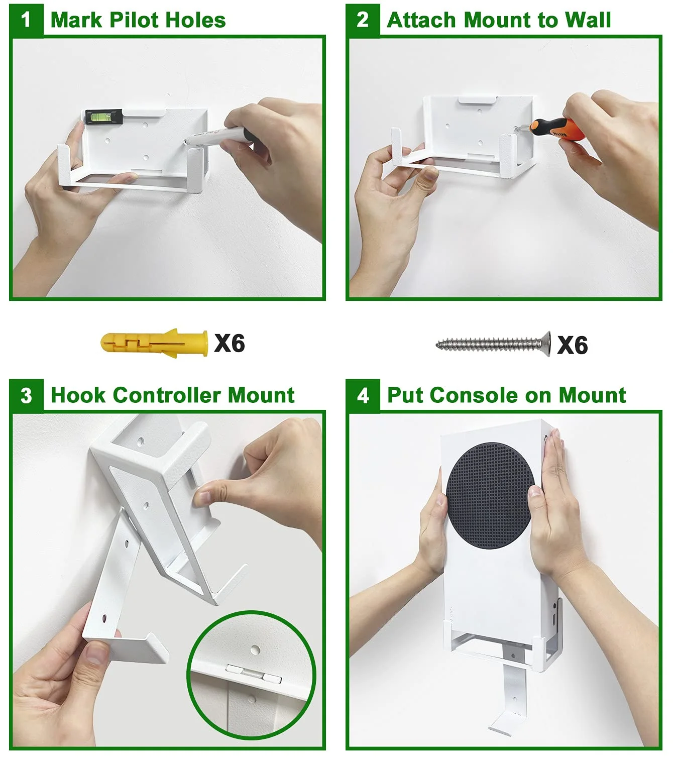 Wall Mount for Xbox Series S (Mount The Console & Accessories on Wall Near or Behind TV Left/Right), Wall Shelf Bracket Kit for XSS System - Image 6