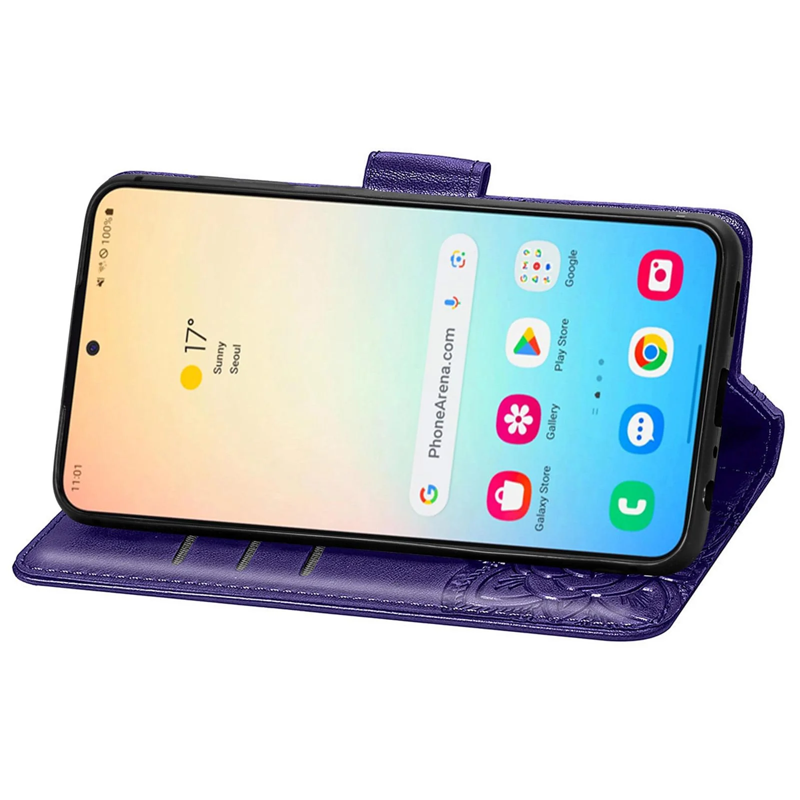 Wallet Case for Samsung Galaxy S24 Plus,Women Flip Folio PU Leather Protective Case Wrist Strap Card Slots Holder Purse Emboss Butterfly Flower Stand Flip Case for Samsung Galaxy S24 Plus Purple - Image 4