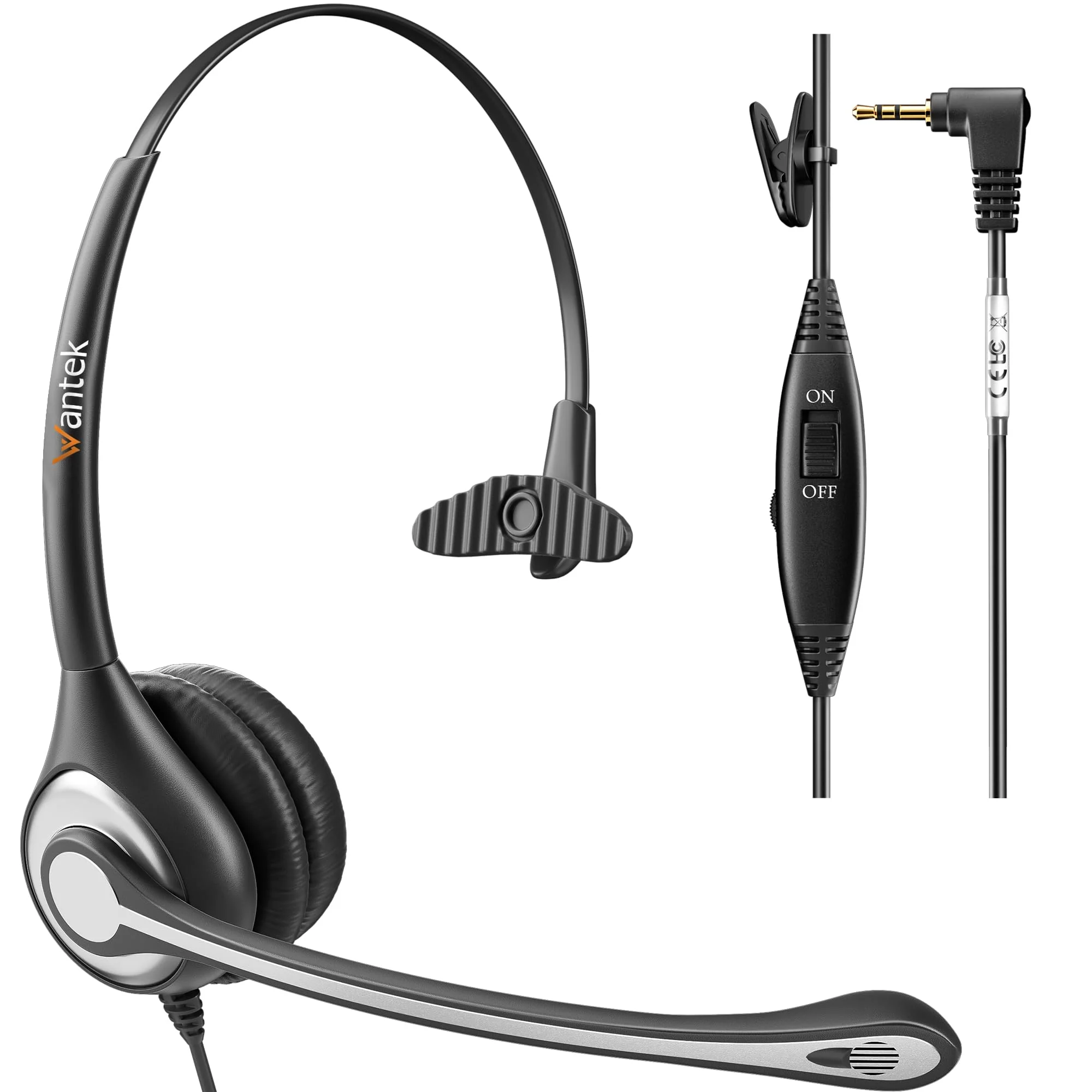 Wantek 2.5mm Telephone Headset with Mic Noise Cancelling, Office Phone Headset Compatible with AT&T ML17929 Panasonic Vtech RCA Uniden Cisco SPA Grandstream Polycom Cordless Dect Phones(F600J25) Monaural F600J25