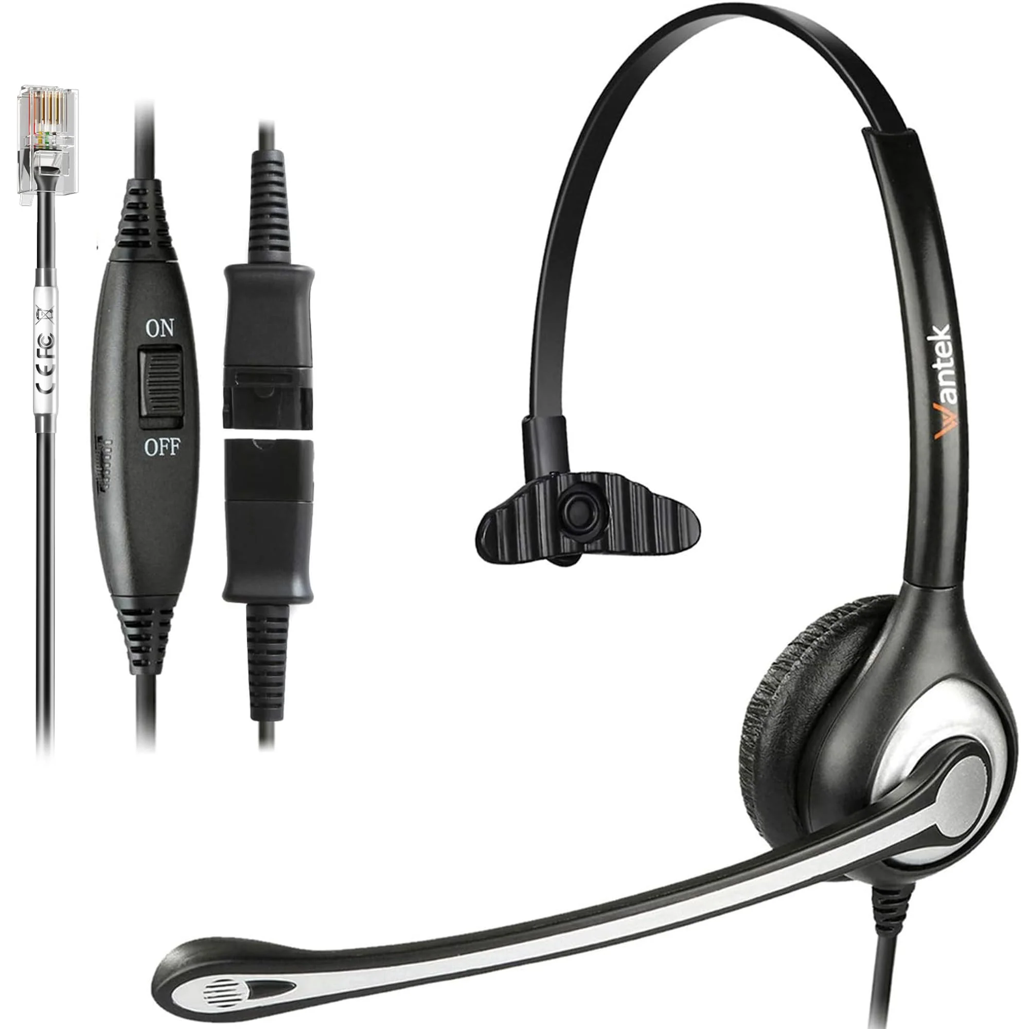 Wantek Yealink Phone Headset with Quick Disconnect Cord, RJ9 Office Telephone Headsets with Mic Noise Cancelling Compatible with Yealink VoIP Phone T21P T42S T46S T48S T27G T53W T54W Grandstream Snom Monaural Black