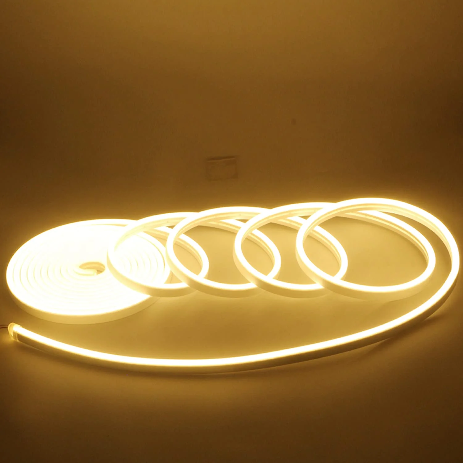 Warm White Neon LED Strip Light, DC 12V 600 SMD2835 LED Neon Rope Lights,Upgraded 16.4ft/5m Led Light Strips Flexible waterproof for Indoor/Outdoors Home Decoration/DIY Warm White