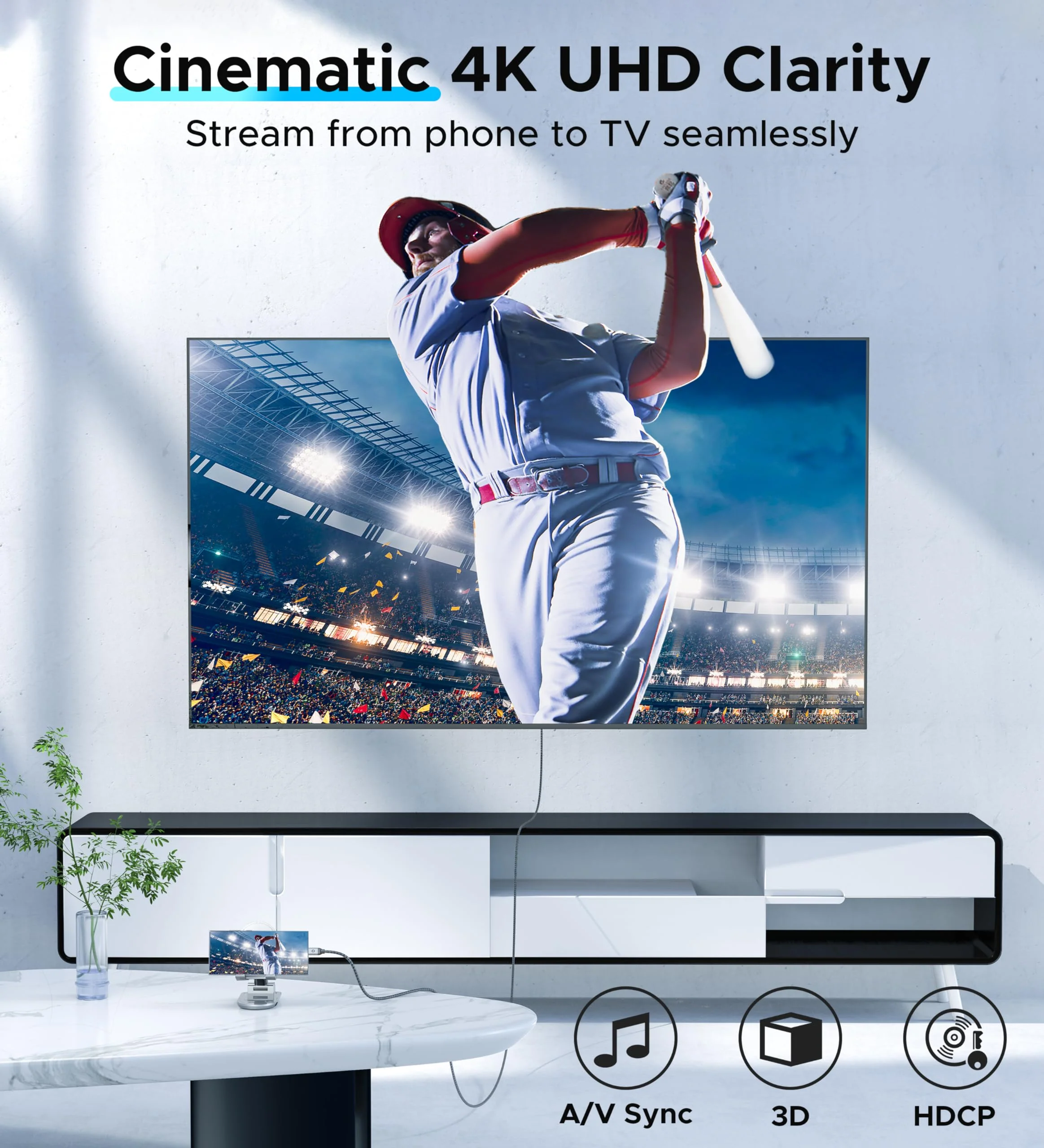 Warrky USB C to HDMI Cable 4K, 15ft [Braided, High Speed] Thunderbolt 3 to HDMI Adapter Compatible for New iPad, MacBook Pro/Air, iMac, Galaxy S20 S10 S9 S8, Surface, Dell, HP 1 Pack - Image 2
