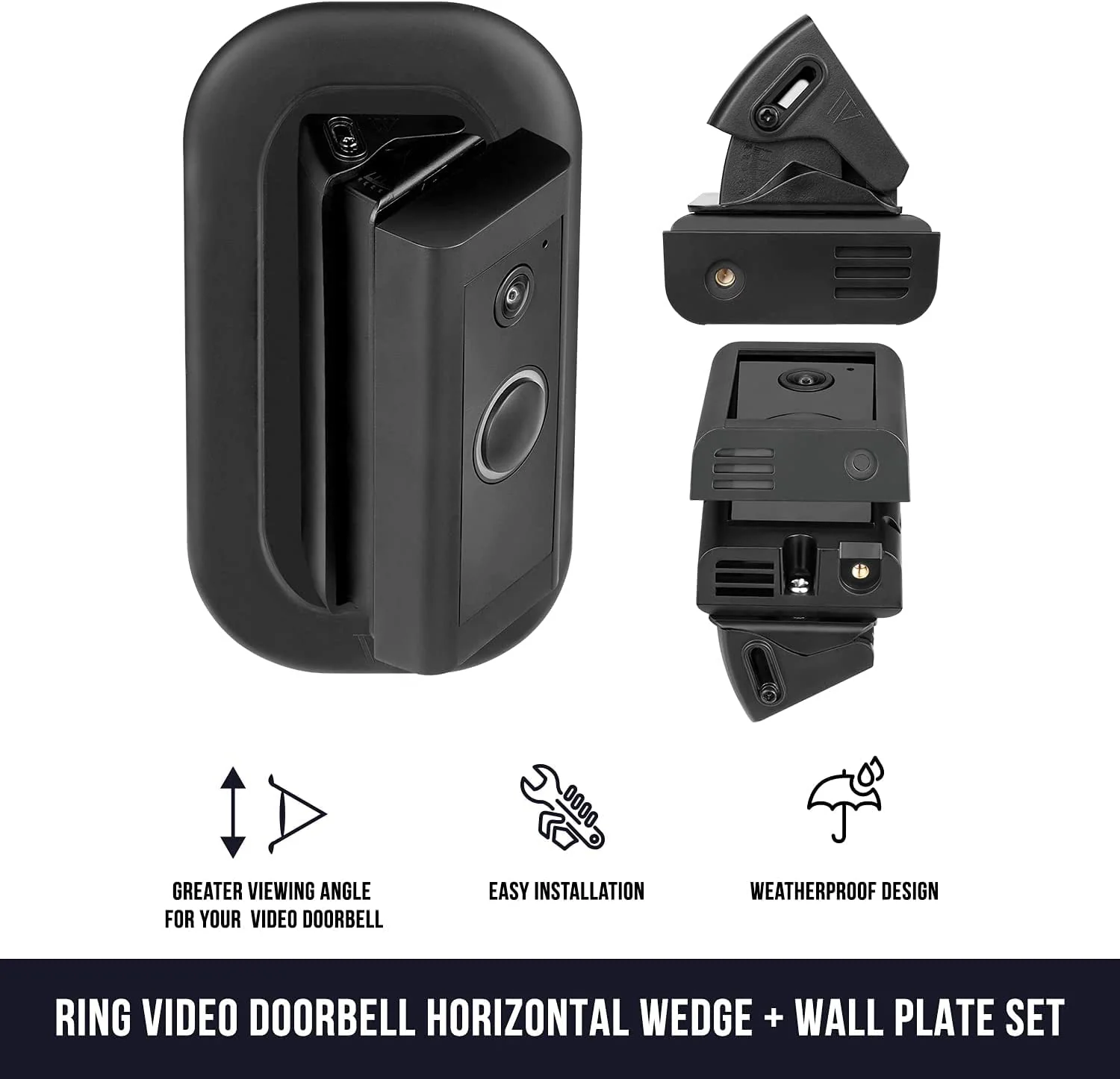 Wasserstein Horizontal Adjustable Angle Mount & Wall Plate (35° to 55°) - Compatible with Ring Video Doorbell (Wired) - Image 2
